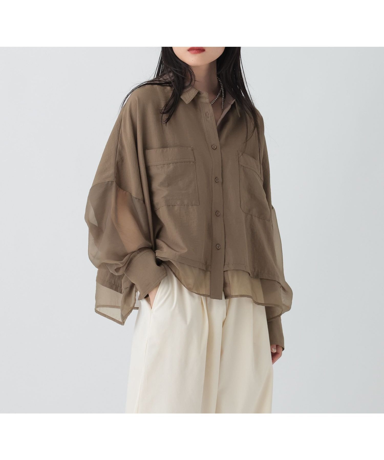 【レプシィム ローリーズファーム/LEPSIM LOWRYS FARM】の切り替えポンチョショートシャツ インテリア・キッズ・メンズ・レディースファッション・服の通販 founy(ファニー) 　ファッション　Fashion　レディースファッション　Fashion for Women　アウター　Coat / Outerwear Collection　ポンチョ・ケープコート　Ponchos & Capes　トップス・カットソー　Cut & Sew Tops　シャツ・ブラウス・オフィスカジュアル　Elegant Blouses & Button-Ups　おすすめ　Recommended / Our Picks　サテン　Satin, Glossy Fabric　シアー　Sheer, See-Through　ショート　Short, Short Length　バランス　Balance, Style Balance　ボトム　Bottoms, Lower Wear　ワイド　Wide, Wide Fit　モカ54|ID: prp329100004637183 ipo3291000000033627954