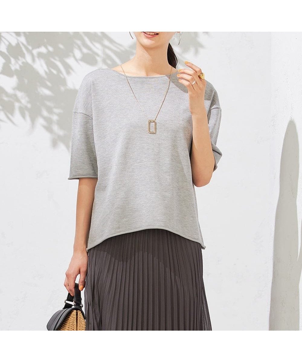 【アー ヴェー ヴェー/a.v.v】のサマーニットTシャツ インテリア・キッズ・メンズ・レディースファッション・服の通販 founy(ファニー) 　ファッション　Fashion　レディースファッション　Fashion for Women　トップス・カットソー　Cut & Sew Tops　ニット　Knit Tops & Sweaters　シャツ・ブラウス・オフィスカジュアル　Elegant Blouses & Button-Ups　ロングTシャツ・Tシャツ　Longline T-Shirts & Tees　サマー　Summer, Summer Style　トレンド　Trend, Trending Now　バランス　Balance, Style Balance　ボトム　Bottoms, Lower Wear　ロールアップ　Roll-Up, Cuffed Hem　再入荷　Restock / Back in Stock　グレー|ID: prp329100004637728 ipo3291000000033421730