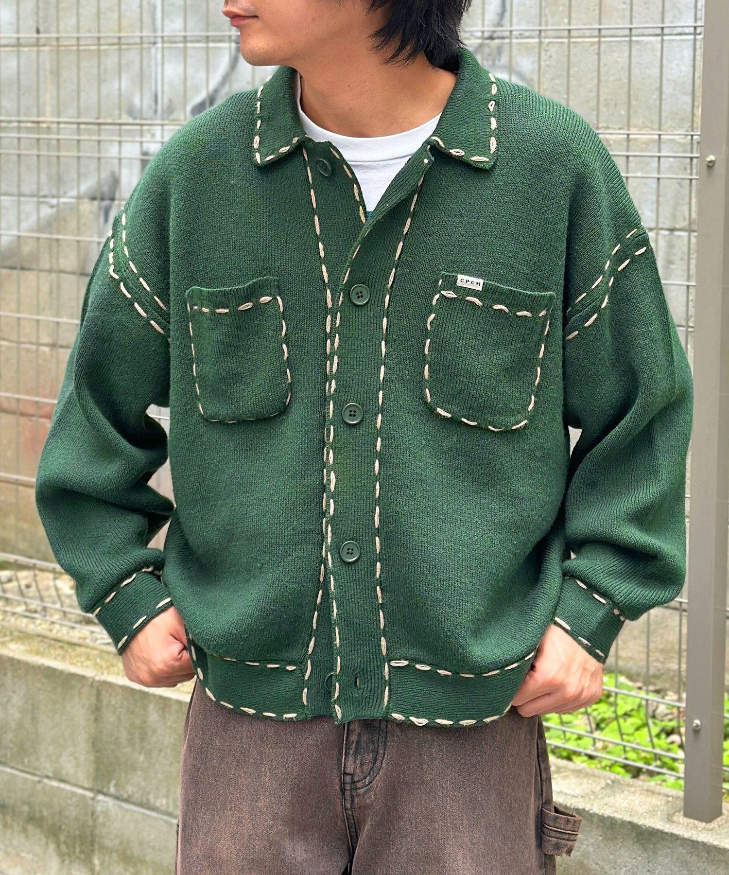 【シーピーシーエム/CPCM】のハンドステッチニットシャツ インテリア・キッズ・メンズ・レディースファッション・服の通販 founy(ファニー) 　ファッション　Fashion　レディースファッション　Fashion for Women　トップス・カットソー　Cut & Sew Tops　ニット　Knit Tops & Sweaters　シャツ・ブラウス・オフィスカジュアル　Elegant Blouses & Button-Ups　おすすめ　Recommended / Our Picks　インナー　Innerwear　スラックス　Slacks, Dress Pants　ダウン　Down, Puffer　ポケット　Pocket, Pocket Detail　秋　Autumn　グリーン|ID: prp329100004637791 ipo3291000000033422382