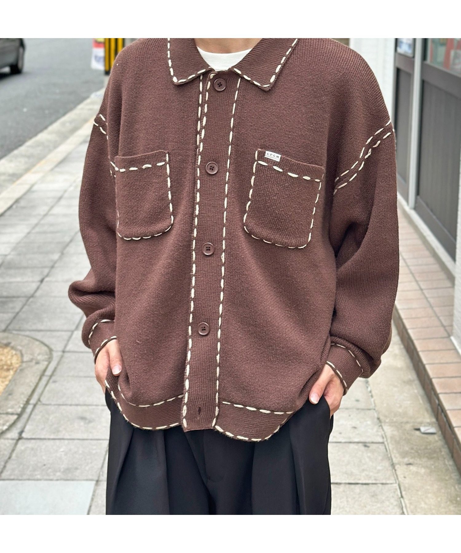 【シーピーシーエム/CPCM】のハンドステッチニットシャツ インテリア・キッズ・メンズ・レディースファッション・服の通販 founy(ファニー) 　ファッション　Fashion　レディースファッション　Fashion for Women　トップス・カットソー　Cut & Sew Tops　ニット　Knit Tops & Sweaters　シャツ・ブラウス・オフィスカジュアル　Elegant Blouses & Button-Ups　おすすめ　Recommended / Our Picks　インナー　Innerwear　スラックス　Slacks, Dress Pants　ダウン　Down, Puffer　ポケット　Pocket, Pocket Detail　秋　Autumn　ブラウン|ID: prp329100004637791 ipo3291000000033422385