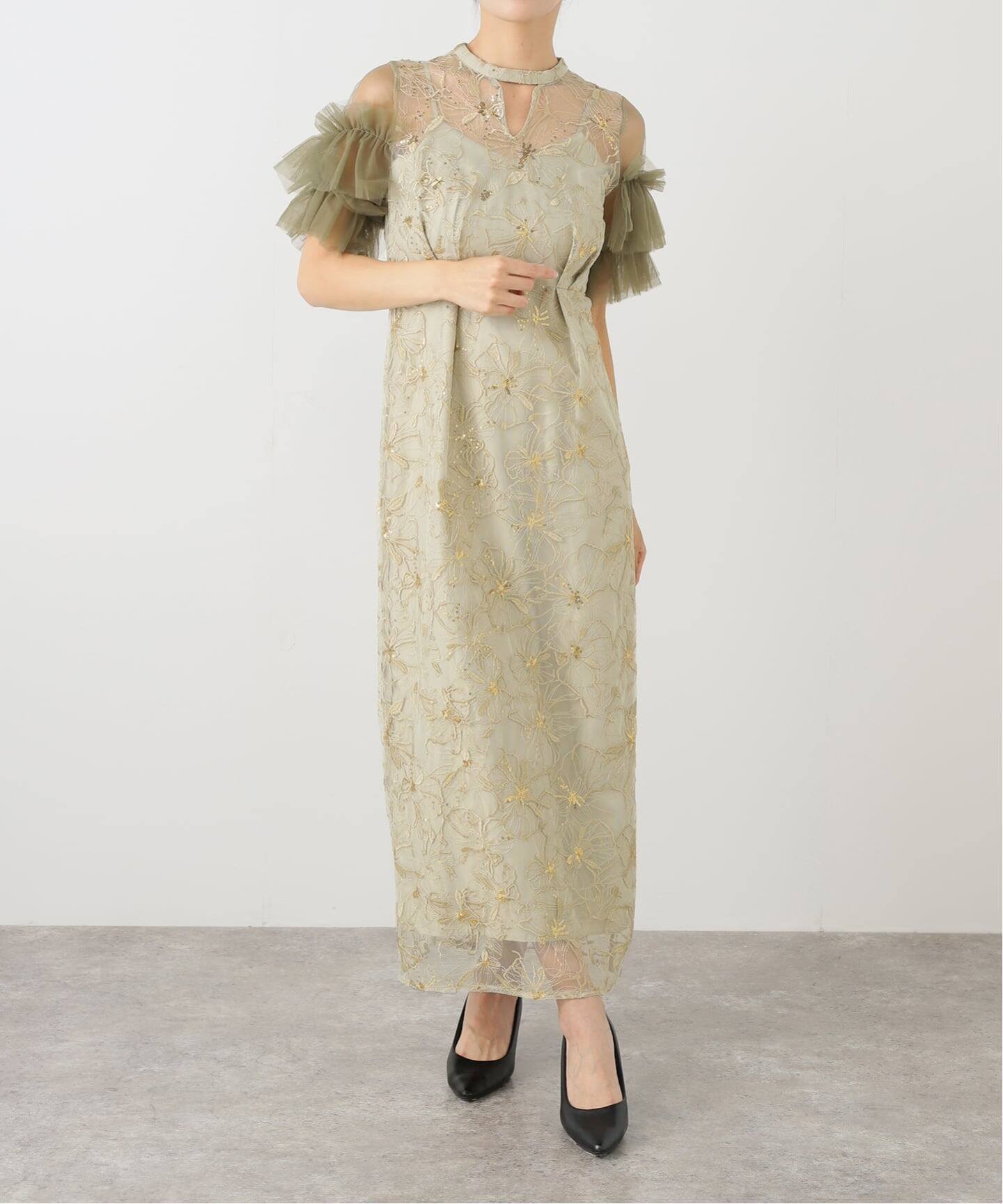 【ラ トータリテ/La TOTALITE】のエンブロイダリードレス インテリア・キッズ・メンズ・レディースファッション・服の通販 founy(ファニー) 　ファッション　Fashion　レディースファッション　Fashion for Women　ワンピース　Dresses　フォーマル・パーティードレス・結婚式用ドレス　Elegant & Casual Dresses　グリーン B|ID: prp329100004638134 ipo3291000000033426120