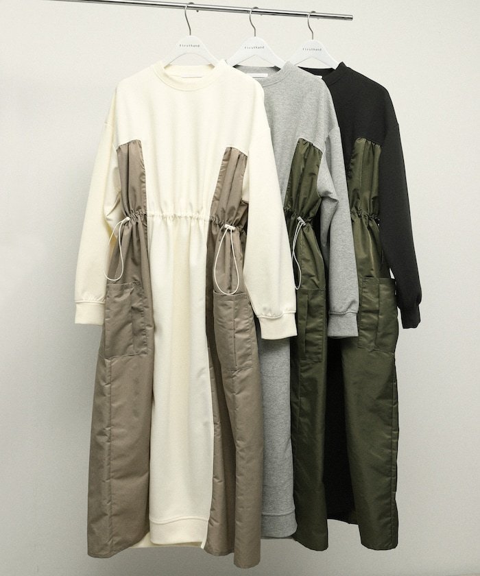 【フリークスストア/FREAK'S STORE】のダンボール ドッキングギャザー ワンピース / 異素材ドッキング ドローコード付き ワンピース 25AW インテリア・キッズ・メンズ・レディースファッション・服の通販 founy(ファニー) 　ファッション　Fashion　レディースファッション　Fashion for Women　ワンピース　Dresses　アクセサリー　Fashion Accessories　カーディガン　Cardigan, Knitwear　ギャザー　Gathered, Ruffled　シューズ　Shoes, Footwear　ショート　Short, Short Length　シンプル　Simple, Minimal　ジャケット　Jacket, Outerwear　スタイリッシュ　Stylish, Fashionable　スニーカー　Sneakers, Trainers　ダウン　Down, Puffer　ドッキング　Docking, Mixed Material　ドローコード　Drawcord, Drawstring Cord　バランス　Balance, Style Balance　フォルム　Silhouette, Form　フラット　Flat, Flat Shoes　ペプラム　Peplum, Flared Hem　リラックス　Relax, Relaxed Fit　A/W・秋冬　Autumn/Winter　冬　Winter / This Winter　おすすめ　Recommended / Our Picks　エレガント 上品　Elegant　2025年　2025　2025-2026秋冬・A/W　Autumn/Winter 2025–26 AW25–26　オフホワイト|ID: prp329100004638144 ipo3291000000033426158
