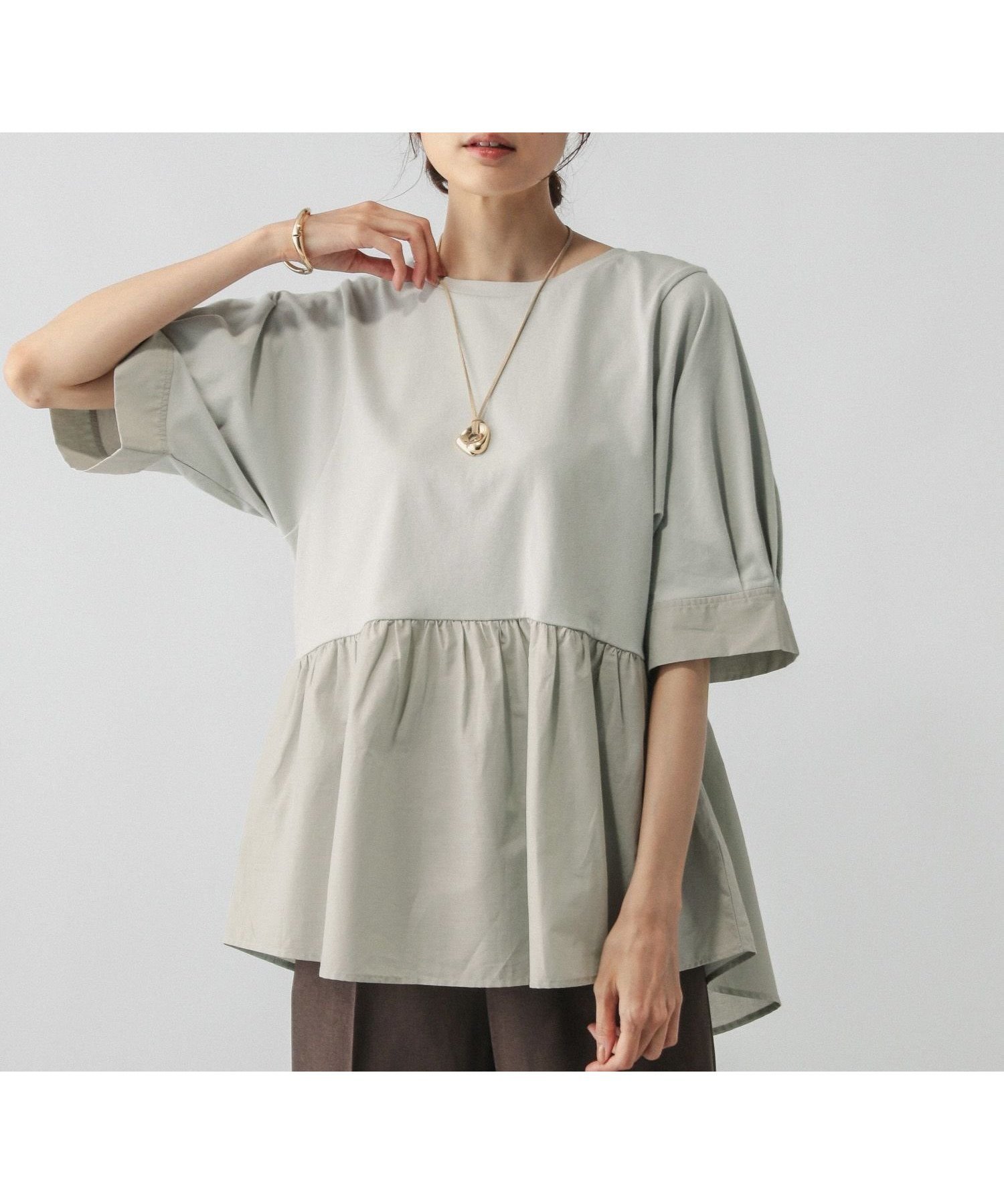 【グローバルワーク/GLOBAL WORK】の切替ペプラム/584677 インテリア・キッズ・メンズ・レディースファッション・服の通販 founy(ファニー) ファッション Fashion レディースファッション Fashion for Women カフス Cuff Design ギャザー Gathered, Ruffled シアー Sheer, See-Through スリーブ Sleeve, Long Sleeve / Short Sleeve タイトスカート Pencil Skirt, Tight Skirt デニム Denim, Jeans Material ペプラム Peplum, Flared Hem 切替 Switching, Contrast Panel 夏 Summer アイスグレー12|ID: prp329100004638223 ipo3291000000034459090