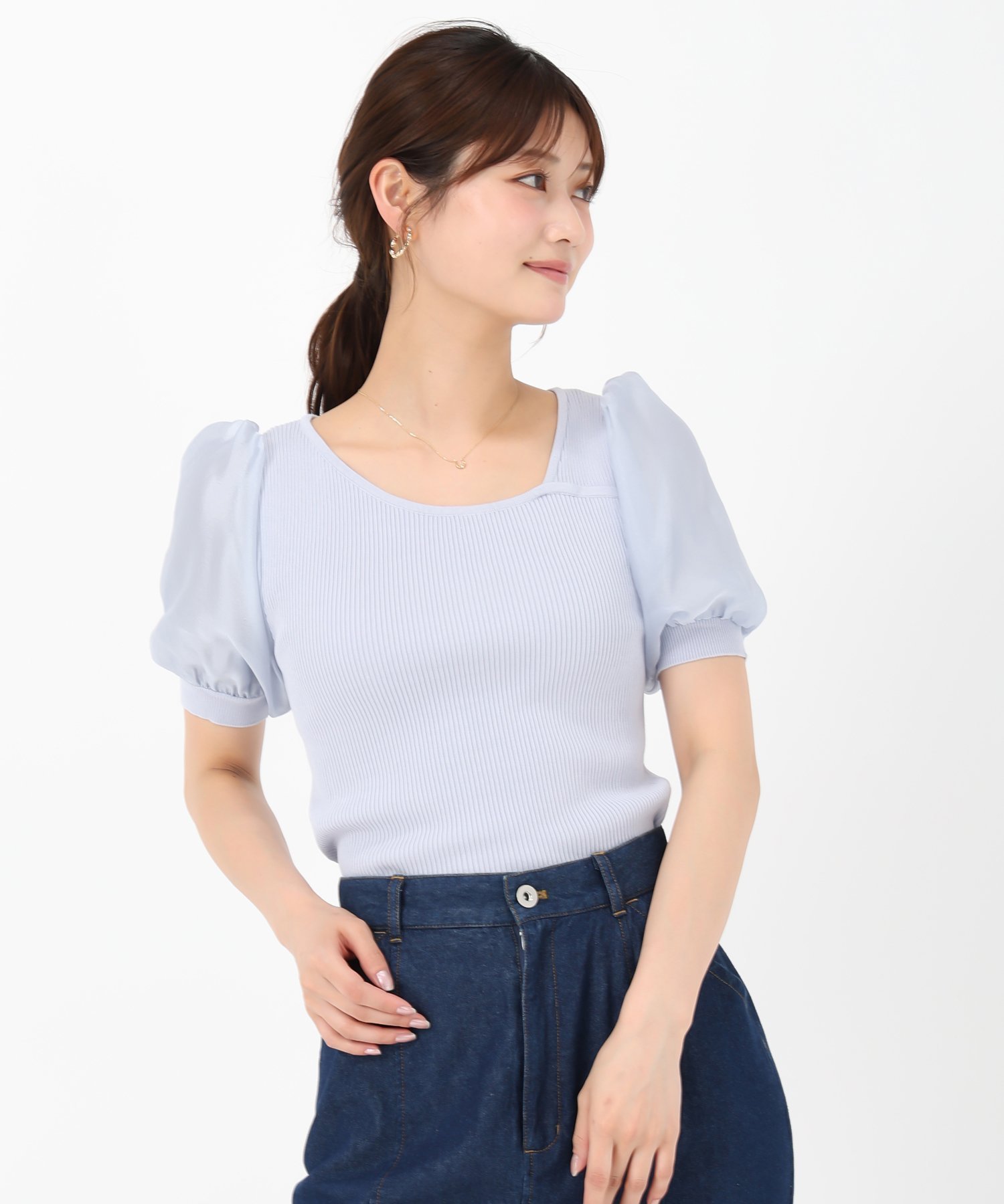 【ミッシュマッシュ/MISCH MASCH】の2025春夏新作 アシメリブシアー袖ニット インテリア・キッズ・メンズ・レディースファッション・服の通販 founy(ファニー) 　ファッション　Fashion　レディースファッション　Fashion for Women　トップス・カットソー　Cut & Sew Tops　ニット　Knit Tops & Sweaters　2025年　2025　2025春夏・S/S　Spring/Summer 2025 SS25　シンプル　Simple, Minimal　スタイリッシュ　Stylish, Fashionable　スリーブ　Sleeve, Long Sleeve / Short Sleeve　トレンド　Trend, Trending Now　フェミニン　Feminine, Girly　ベーシック　Basic, Essential　エレガント 上品　Elegant　夏　Summer　春　Spring　S/S・春夏　SS, Spring/Summer, Warm Season　ブルー|ID: prp329100004638528 ipo3291000000033547714