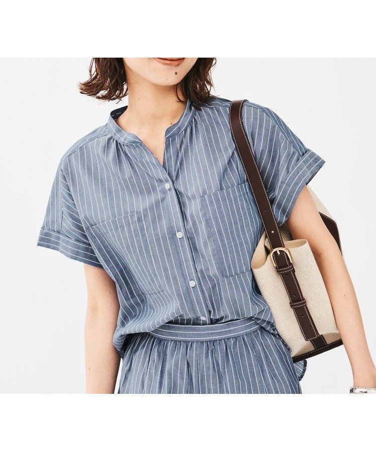 【アンタイトル/UNTITLED】のキュプラ混ストライプシャツ インテリア・キッズ・メンズ・レディースファッション・服の通販 founy(ファニー) 　ファッション　Fashion　レディースファッション　Fashion for Women　トップス・カットソー　Cut & Sew Tops　シャツ・ブラウス・オフィスカジュアル　Elegant Blouses & Button-Ups　キュプラ　Cupro, Eco Fabric　シンプル　Simple, Minimal　ストライプ　Stripe, Striped Pattern　セットアップ　Set-Up, Coordinated Outfit　ネイビー|ID: prp329100004638711 ipo3291000000033493447