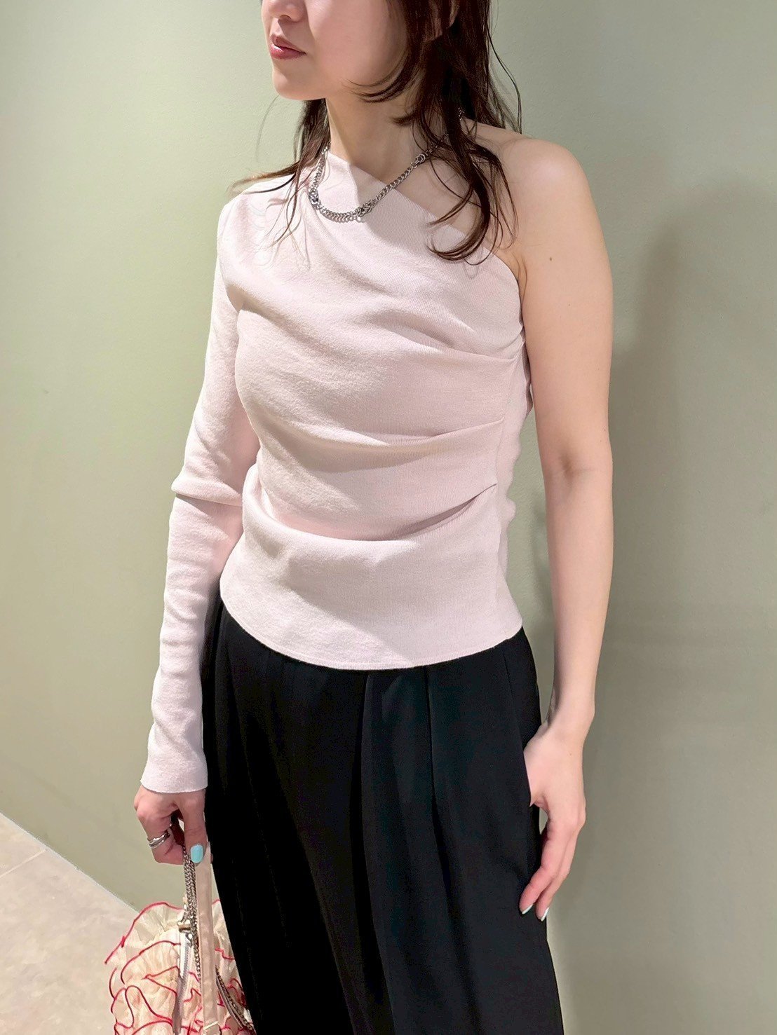 【リリーブラウン/Lily Brown】のワンショルダーデコルテニットトップス インテリア・キッズ・メンズ・レディースファッション・服の通販 founy(ファニー) 　ファッション　Fashion　レディースファッション　Fashion for Women　トップス・カットソー　Cut & Sew Tops　ニット　Knit Tops & Sweaters　デコルテ　Décolleté, Neckline　バランス　Balance, Style Balance　フィット　Fit, Slim Fit　ボーダー　Border, Stripe　春　Spring　雑誌　Magazine, Fashion Magazine　PNK[066]|ID: prp329100004639382 ipo3291000000033442445
