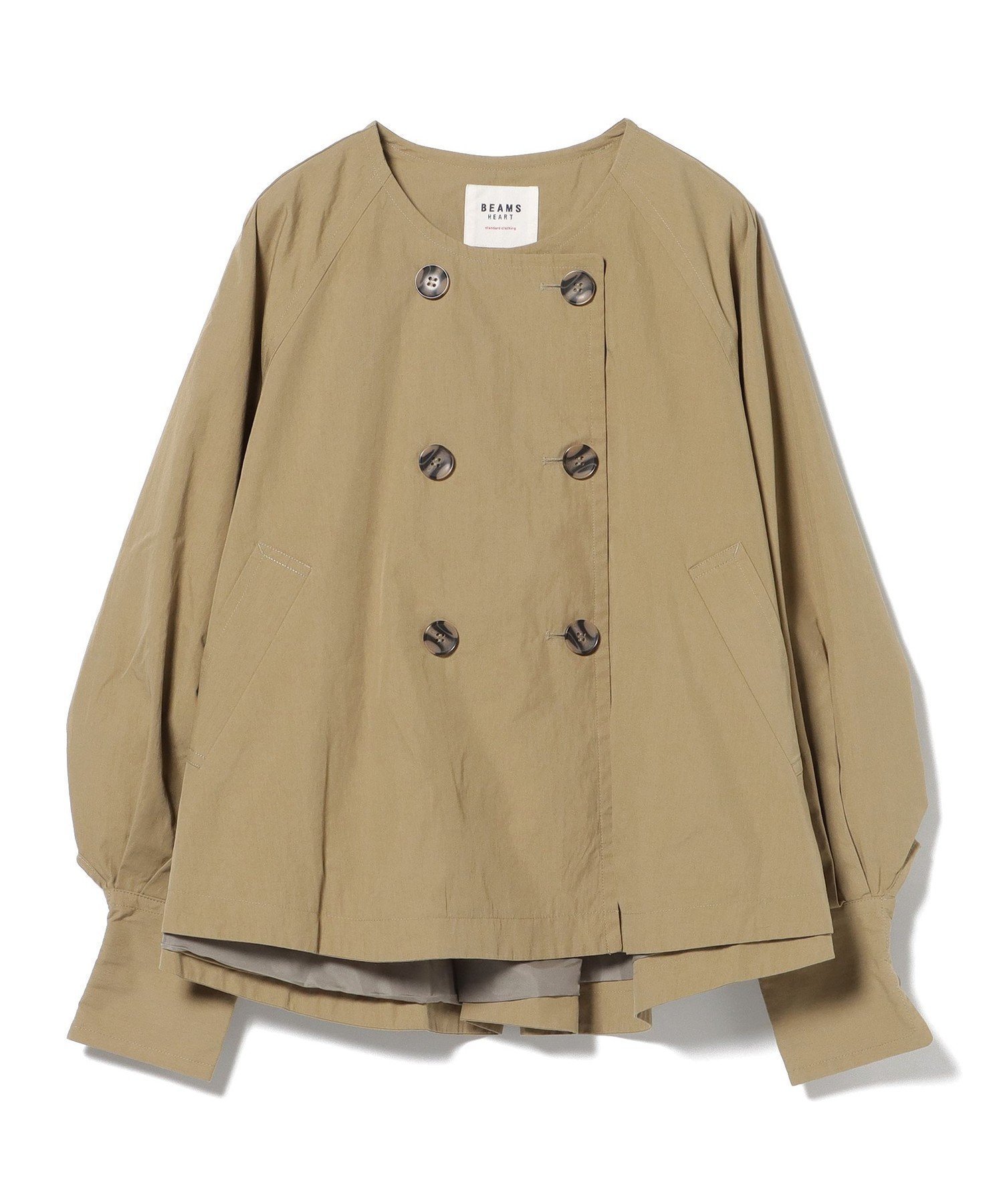 【ビームス ハート/BEAMS HEART】の後ろ フレア ノーカラー ブルゾン インテリア・キッズ・メンズ・レディースファッション・服の通販 founy(ファニー) 　ファッション　Fashion　レディースファッション　Fashion for Women　アウター　Coat / Outerwear Collection　ブルゾンジャケット・スポーティアウター　Blouson Jackets　カフス　Cuff Design　デニム　Denim, Jeans Material　バランス　Balance, Style Balance　フェミニン　Feminine, Girly　フレア　Flare, Flared　ブルゾン　Blouson, Bomber Jacket　リラックス　Relax, Relaxed Fit　ワイド　Wide, Wide Fit　BEIGE|ID: prp329100004639466 ipo3291000000033443378