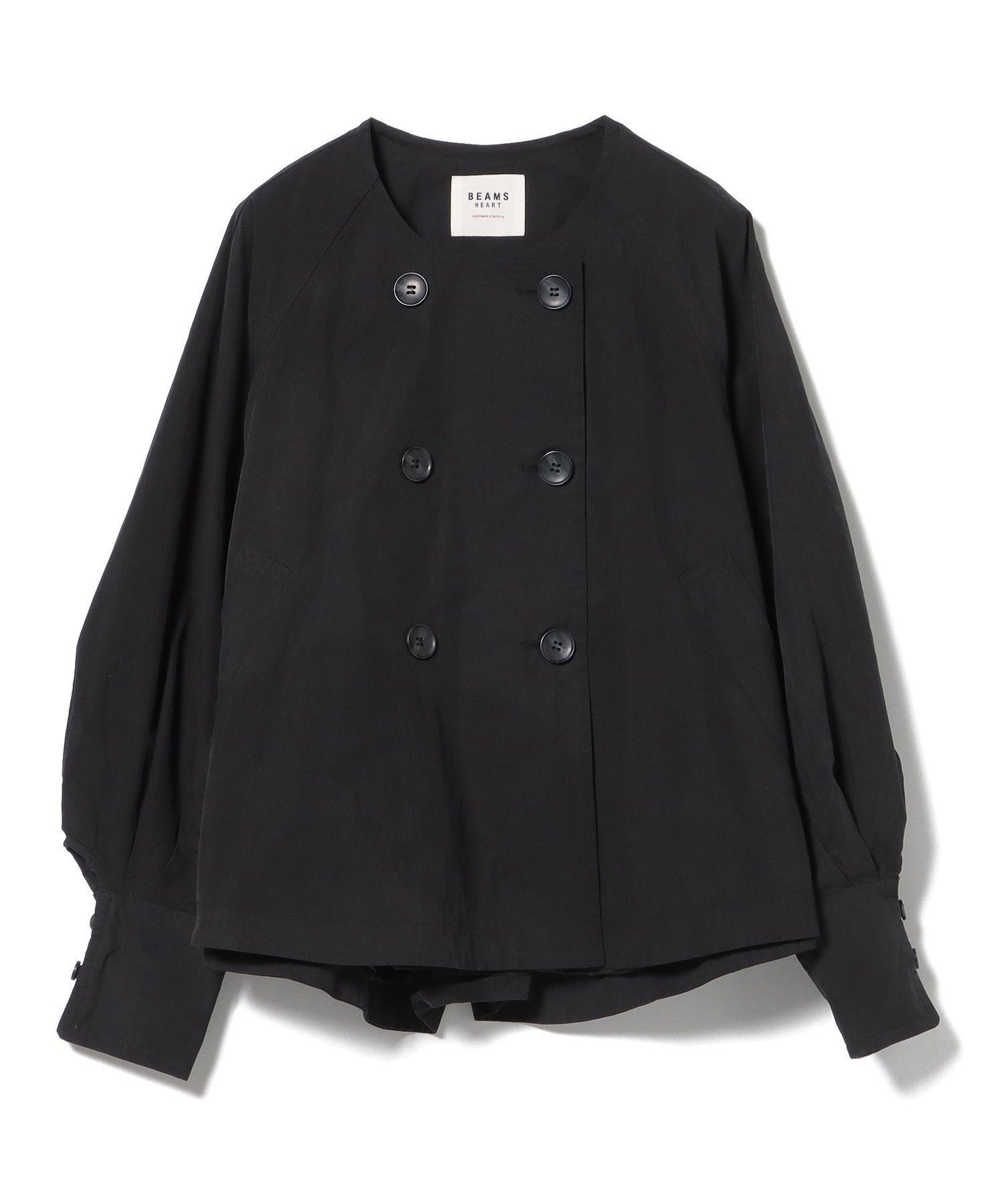 【ビームス ハート/BEAMS HEART】の後ろ フレア ノーカラー ブルゾン インテリア・キッズ・メンズ・レディースファッション・服の通販 founy(ファニー) 　ファッション　Fashion　レディースファッション　Fashion for Women　アウター　Coat / Outerwear Collection　ブルゾンジャケット・スポーティアウター　Blouson Jackets　カフス　Cuff Design　デニム　Denim, Jeans Material　バランス　Balance, Style Balance　フェミニン　Feminine, Girly　フレア　Flare, Flared　ブルゾン　Blouson, Bomber Jacket　リラックス　Relax, Relaxed Fit　ワイド　Wide, Wide Fit　BLACK|ID: prp329100004639466 ipo3291000000033443379