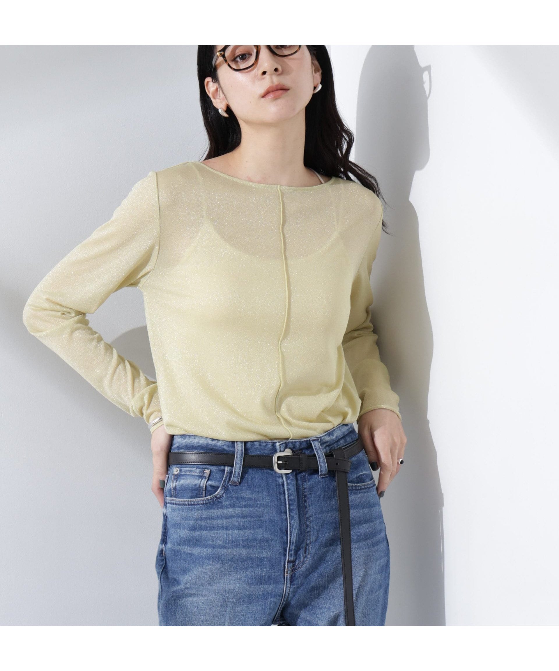 【ナノ ユニバース/nano universe】のラメシアーカットトップス インテリア・キッズ・メンズ・レディースファッション・服の通販 founy(ファニー) 　ファッション　Fashion　レディースファッション　Fashion for Women　トップス・カットソー　Cut & Sew Tops　アクセサリー　Fashion Accessories　イエロー　Yellow　インナー　Innerwear　春　Spring　カットソー　Cut and Sewn Top　クール　Cool, Chic　今季　This Season, Current Season　シアー　Sheer, See-Through　ジャケット　Jacket, Outerwear　デコルテ　Décolleté, Neckline　トレンド　Trend, Trending Now　長袖　Long Sleeve, Full Sleeve　ボトム　Bottoms, Lower Wear　エレガント 上品　Elegant　2025年　2025　2025春夏・S/S　Spring/Summer 2025 SS25　イエロー|ID: prp329100004639471 ipo3291000000033443398