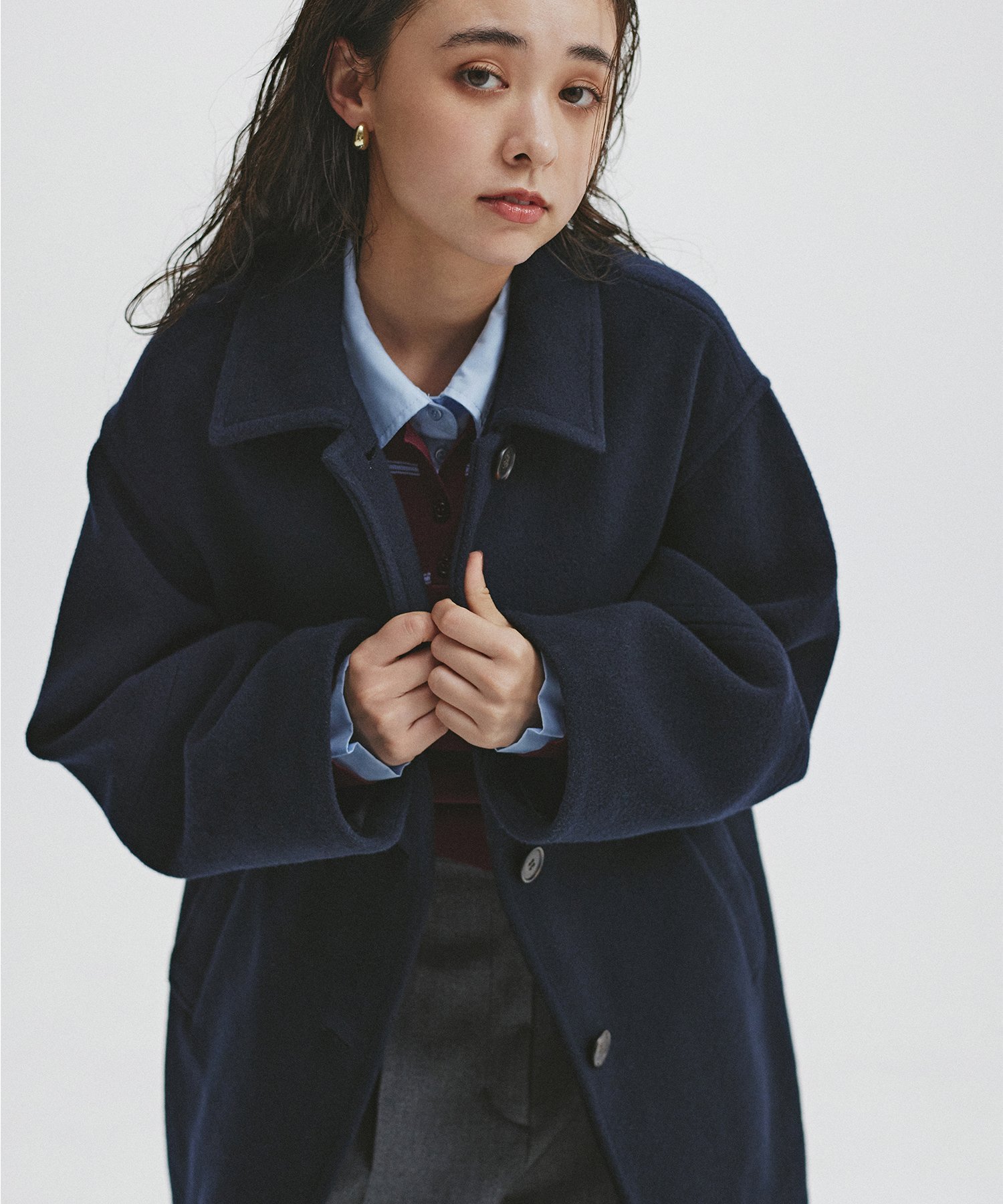 【エヌ ナチュラルビューティーベーシック/N.Natural Beauty basic】のステンカラーミディコート インテリア・キッズ・メンズ・レディースファッション・服の通販 founy(ファニー) 　ファッション　Fashion　レディースファッション　Fashion for Women　アウター　Coat / Outerwear Collection　コート・ロングコート・ピーコート　Long Coats, Peacoats & More　おすすめ　Recommended / Our Picks　スリーブ　Sleeve, Long Sleeve / Short Sleeve　フォルム　Silhouette, Form　ミドル　Middle Length, Mid Height　メランジ　Melange, Mixed Yarn　ロング　Long, Long-Length　ネイビー|ID: prp329100004639691 ipo3291000000033562260