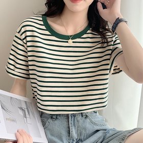 【ミニミニストア/miniministore】のカラーボーダー Tシャツ レディース半袖 人気、トレンドファッション・服の通販 founy(ファニー) ファッション Fashion レディースファッション Fashion for Women トップス・カットソー Cut & Sew Tops シャツ・ブラウス・オフィスカジュアル Elegant Blouses & Button-Ups ロングTシャツ・Tシャツ Longline T-Shirts & Tees おすすめ Recommended / Our Picks イエロー Yellow デニム Denim, Jeans Material パイピング Piping, Trim Design プリーツ Pleats, Pleated ボーダー Border, Stripe 半袖 Short Sleeve, Half Sleeve 夏 Summer 定番 Standard, Basic Item |ID:prp329100004639706
