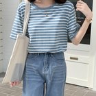 【ミニミニストア/miniministore】のカラーボーダー Tシャツ レディース半袖 人気、トレンドファッション・服の通販 founy(ファニー) ファッション Fashion レディースファッション Fashion for Women トップス・カットソー Cut & Sew Tops シャツ・ブラウス・オフィスカジュアル Elegant Blouses & Button-Ups ロングTシャツ・Tシャツ Longline T-Shirts & Tees おすすめ Recommended / Our Picks イエロー Yellow デニム Denim, Jeans Material パイピング Piping, Trim Design プリーツ Pleats, Pleated ボーダー Border, Stripe 半袖 Short Sleeve, Half Sleeve 夏 Summer 定番 Standard, Basic Item thumbnail ブルー|ID: prp329100004639706 ipo3291000000033593715
