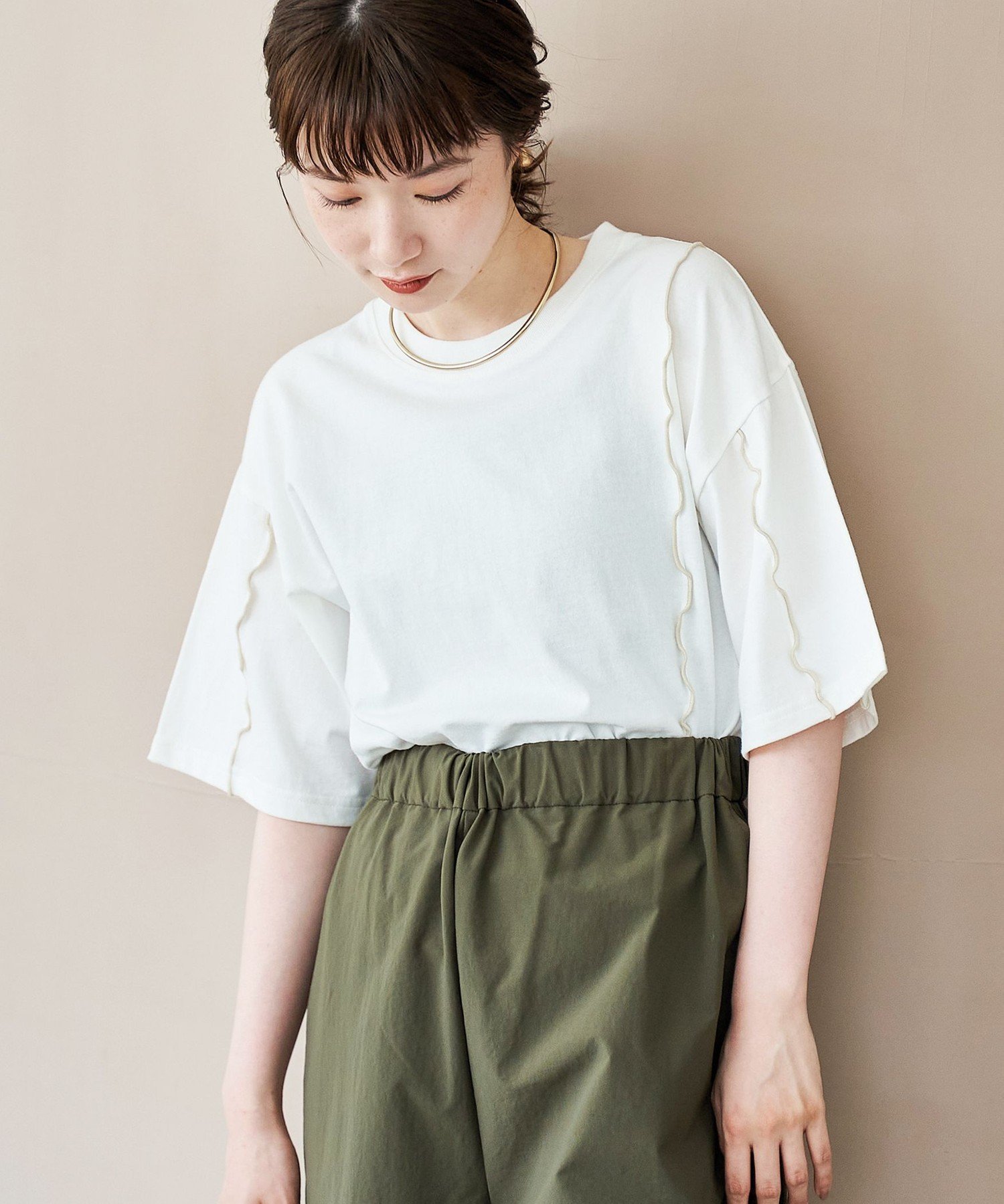 【コーエン/COEN】の配色メローデザインTシャツ インテリア・キッズ・メンズ・レディースファッション・服の通販 founy(ファニー) 　ファッション　Fashion　レディースファッション　Fashion for Women　トップス・カットソー　Cut & Sew Tops　シャツ・ブラウス・オフィスカジュアル　Elegant Blouses & Button-Ups　ロングTシャツ・Tシャツ　Longline T-Shirts & Tees　アシンメトリー　Asymmetrical Style　シンプル　Simple, Minimal　スタンダード　Standard, Basic　夏　Summer　定番　Standard, Basic Item　OFF WHITE|ID: prp329100004639729 ipo3291000000033908807