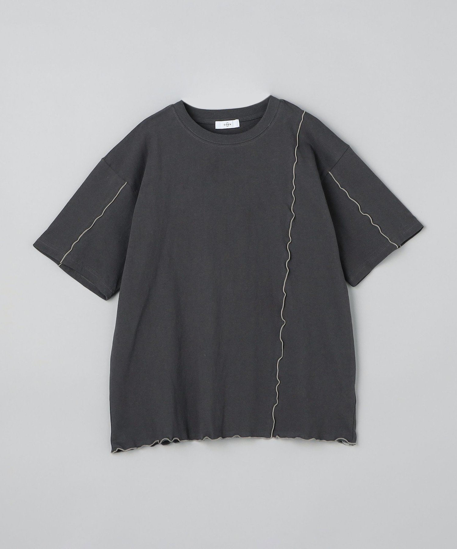 【コーエン/COEN】の配色メローデザインTシャツ インテリア・キッズ・メンズ・レディースファッション・服の通販 founy(ファニー) 　ファッション　Fashion　レディースファッション　Fashion for Women　トップス・カットソー　Cut & Sew Tops　シャツ・ブラウス・オフィスカジュアル　Elegant Blouses & Button-Ups　ロングTシャツ・Tシャツ　Longline T-Shirts & Tees　アシンメトリー　Asymmetrical Style　シンプル　Simple, Minimal　スタンダード　Standard, Basic　夏　Summer　定番　Standard, Basic Item　DK.GRAY|ID: prp329100004639729 ipo3291000000033908808