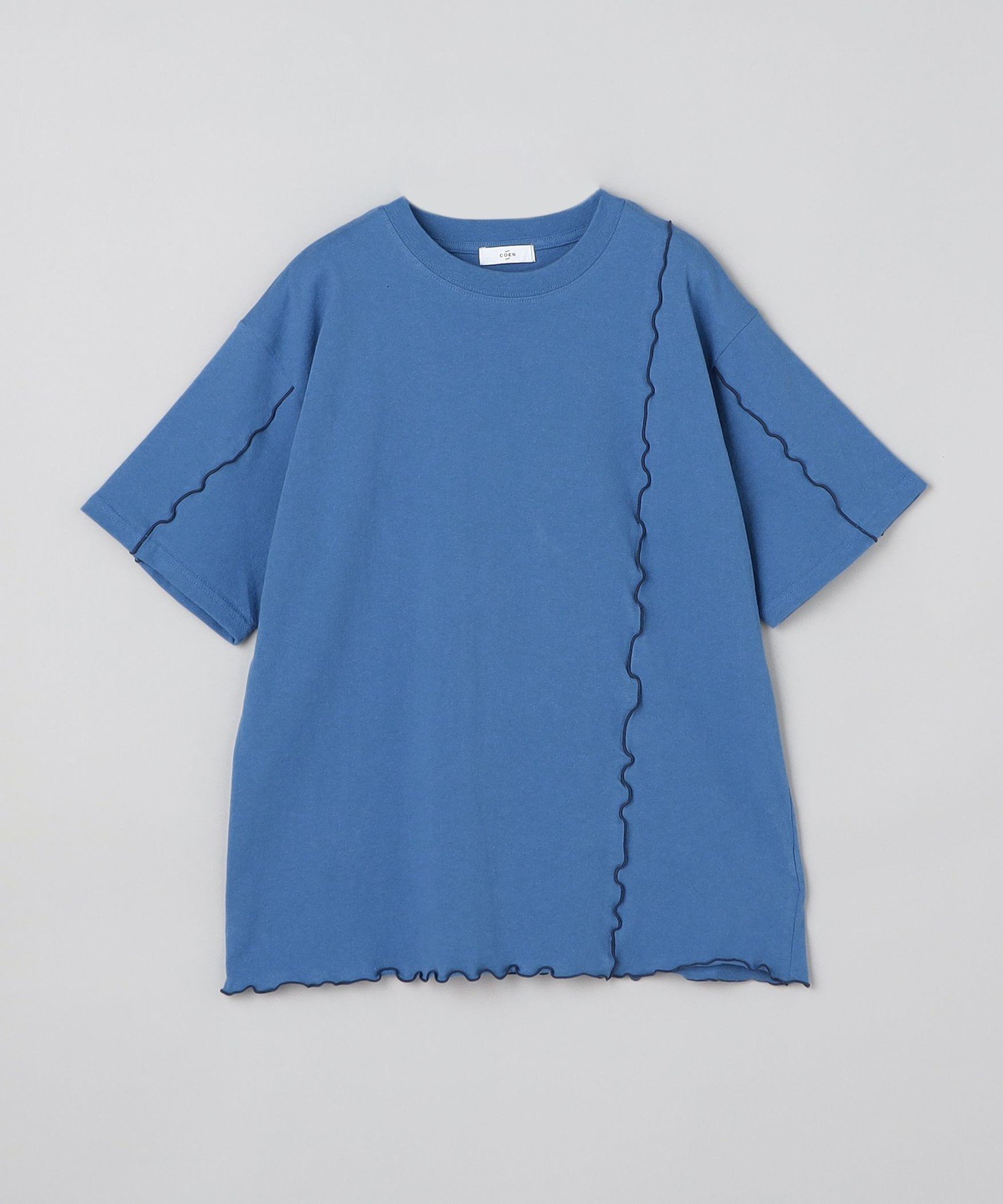 【コーエン/COEN】の配色メローデザインTシャツ インテリア・キッズ・メンズ・レディースファッション・服の通販 founy(ファニー) 　ファッション　Fashion　レディースファッション　Fashion for Women　トップス・カットソー　Cut & Sew Tops　シャツ・ブラウス・オフィスカジュアル　Elegant Blouses & Button-Ups　ロングTシャツ・Tシャツ　Longline T-Shirts & Tees　アシンメトリー　Asymmetrical Style　シンプル　Simple, Minimal　スタンダード　Standard, Basic　夏　Summer　定番　Standard, Basic Item　COBALT|ID: prp329100004639729 ipo3291000000033908809