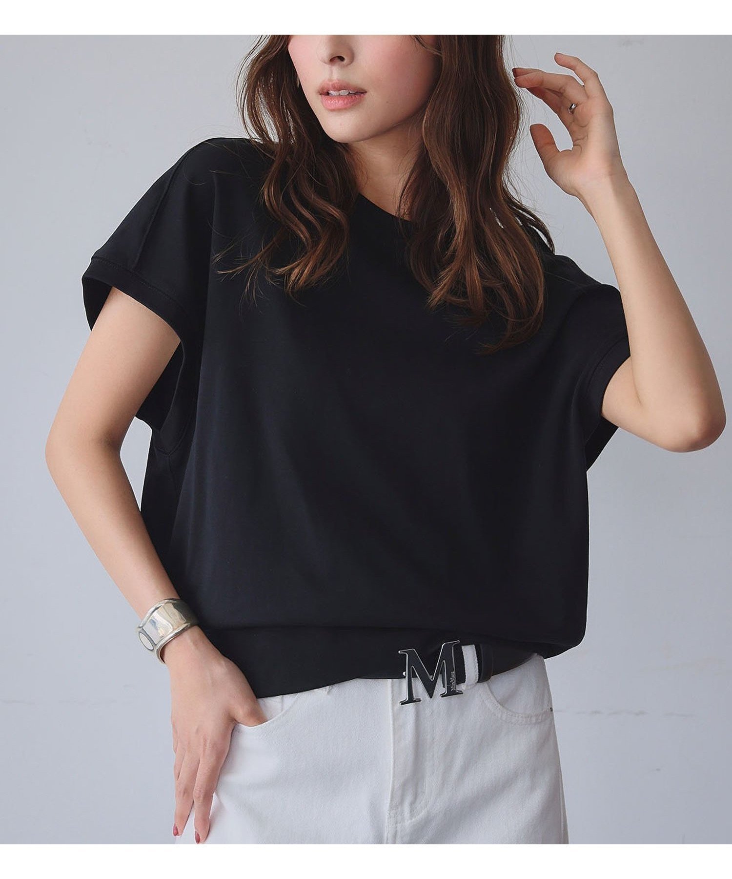 【ガール/GIRL】の綿混フレンチスリーブイレギュラーヘムシンプルカットソー 人気、トレンドファッション・服の通販 founy(ファニー) 　ファッション　Fashion　レディースファッション　Fashion for Women　トップス・カットソー　Cut & Sew Tops　カットソー・ベーシックTシャツ　Cut-and-Sewn Tops / Stretch Tees & Basics　インナー　Innerwear　カットソー　Cut and Sewn Top　ジャケット　Jacket, Outerwear　スリーブ　Sleeve, Long Sleeve / Short Sleeve　フレンチ　French, French Style　ベーシック　Basic, Essential　ロング　Long, Long-Length　再入荷　Restock / Back in Stock　エレガント 上品　Elegant　ビジネス 仕事 通勤　Business / Work / Commuting　 other-1|ID: prp329100004639763 ipo3291000000033446058