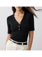 【バナナリパブリック ファクトリーストア/BANANA REPUBLIC FACTORY STORE】のBANANA REPUBLIC FACTORY STORE リブ編み ヘンリートップ 人気、トレンドファッション・服の通販 founy(ファニー) ファッション Fashion レディースファッション Fashion for Women センター Center, Center Line プリント Print, Printed Pattern 無地 Plain, Solid Color thumbnail BLACK|ID: prp329100004639802 ipo3291000000033556541