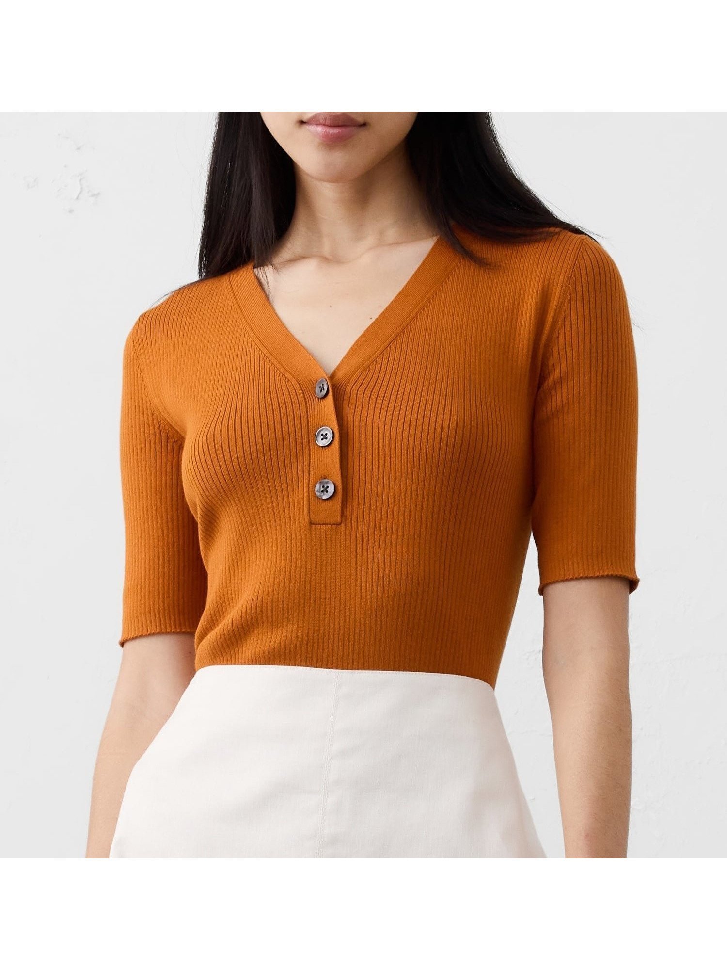 【バナナリパブリック ファクトリーストア/BANANA REPUBLIC FACTORY STORE】のBANANA REPUBLIC FACTORY STORE リブ編み ヘンリートップ インテリア・キッズ・メンズ・レディースファッション・服の通販 founy(ファニー) 　ファッション　Fashion　レディースファッション　Fashion for Women　センター　Center, Center Line　プリント　Print, Printed Pattern　無地　Plain, Solid Color　ORANGE_01|ID: prp329100004639802 ipo3291000000033556542