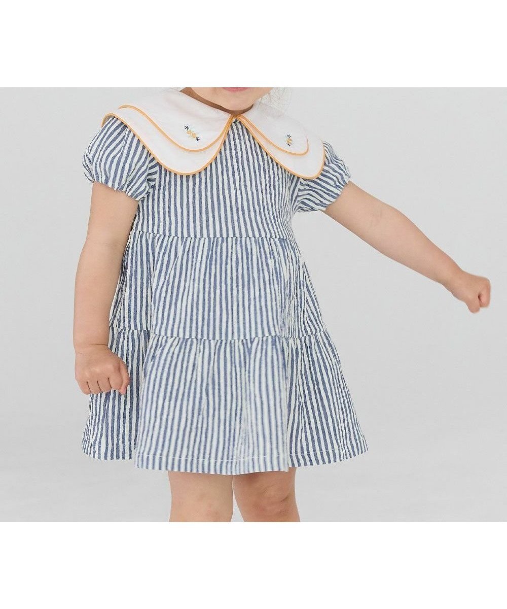 【モイモルン/moimoln / KIDS】の【日本限定】ストレッチサッカーストライプワンピース インテリア・キッズ・メンズ・レディースファッション・服の通販 founy(ファニー) 　ファッション　Fashion　キッズファッション　Fashion for Kids　ワンピース　Dresses　サッカー　Seersucker, Summer Fabric　ショール　Shawl, Wrap　ネイビー|ID: prp329100004639818 ipo3291000000033446777
