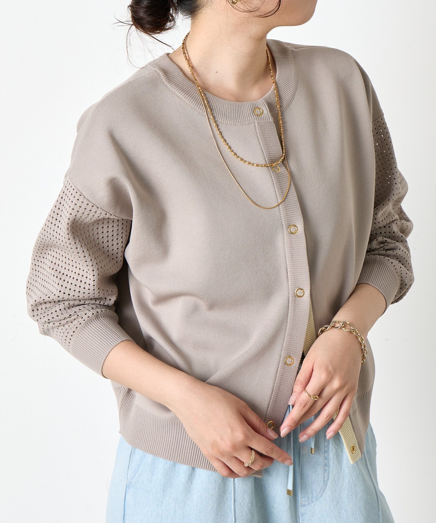 【ジェナ エスパス メルヴェイユ/Jena espace merveilleux】の【前後2WAY仕様/ロングシーズン着れる!】ビハイ袖メッシュ2WAYカーディガン インテリア・キッズ・メンズ・レディースファッション・服の通販 founy(ファニー) 　ファッション　Fashion　レディースファッション　Fashion for Women　トップス・カットソー　Cut & Sew Tops　カーディガン・羽織り　Layered Style Cardigans　春　Spring　カーディガン　Cardigan, Knitwear　スマート　Smart, Elegant　メッシュ　Mesh, Net Fabric　ロング　Long, Long-Length　S/S・春夏　SS, Spring/Summer, Warm Season　再入荷　Restock / Back in Stock　おすすめ　Recommended / Our Picks　夏　Summer　グレー|ID: prp329100004639828 ipo3291000000033446877