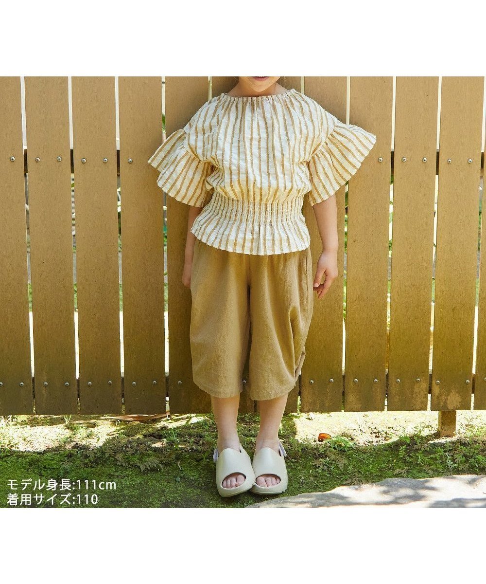 【リジェール/riziere / KIDS】の【リンクコーデ】2WAYパンツガールズセットアップ インテリア・キッズ・メンズ・レディースファッション・服の通販 founy(ファニー) 　ファッション　Fashion　キッズファッション　Fashion for Kids　ボトムス　Bottoms　シャーリング　Shirring, Ruched　ストライプ　Stripe, Striped Pattern　セットアップ　Set-Up, Coordinated Outfit　ネップ　Nepp, Slub Yarn　ボーイズ　Boyish, Boy Style　ポケット　Pocket, Pocket Detail　無地　Plain, Solid Color　CAMEL|ID: prp329100004639849 ipo3291000000033447091