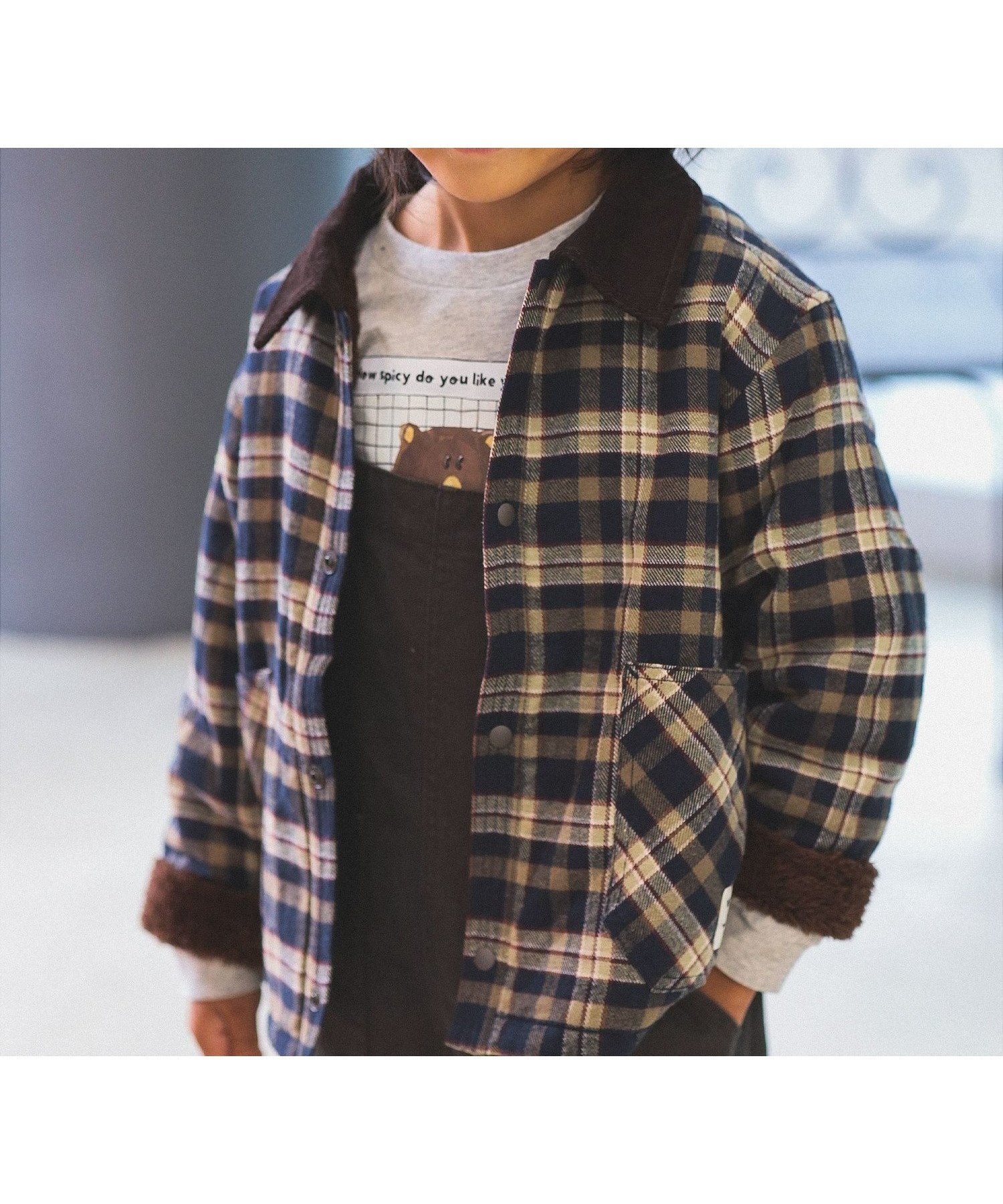 【ビームス/BEAMS / KIDS】の裏ボア チェック カバーオール(90~150cm) インテリア・キッズ・メンズ・レディースファッション・服の通販 founy(ファニー) 　ファッション　Fashion　キッズファッション　Fashion for Kids　おすすめ　Recommended / Our Picks　アウトドア　Outdoor Clothing　チェック　Check, Plaid, Tartan　フロント　Front, Front Design　NAVY|ID: prp329100004639851 ipo3291000000033447129