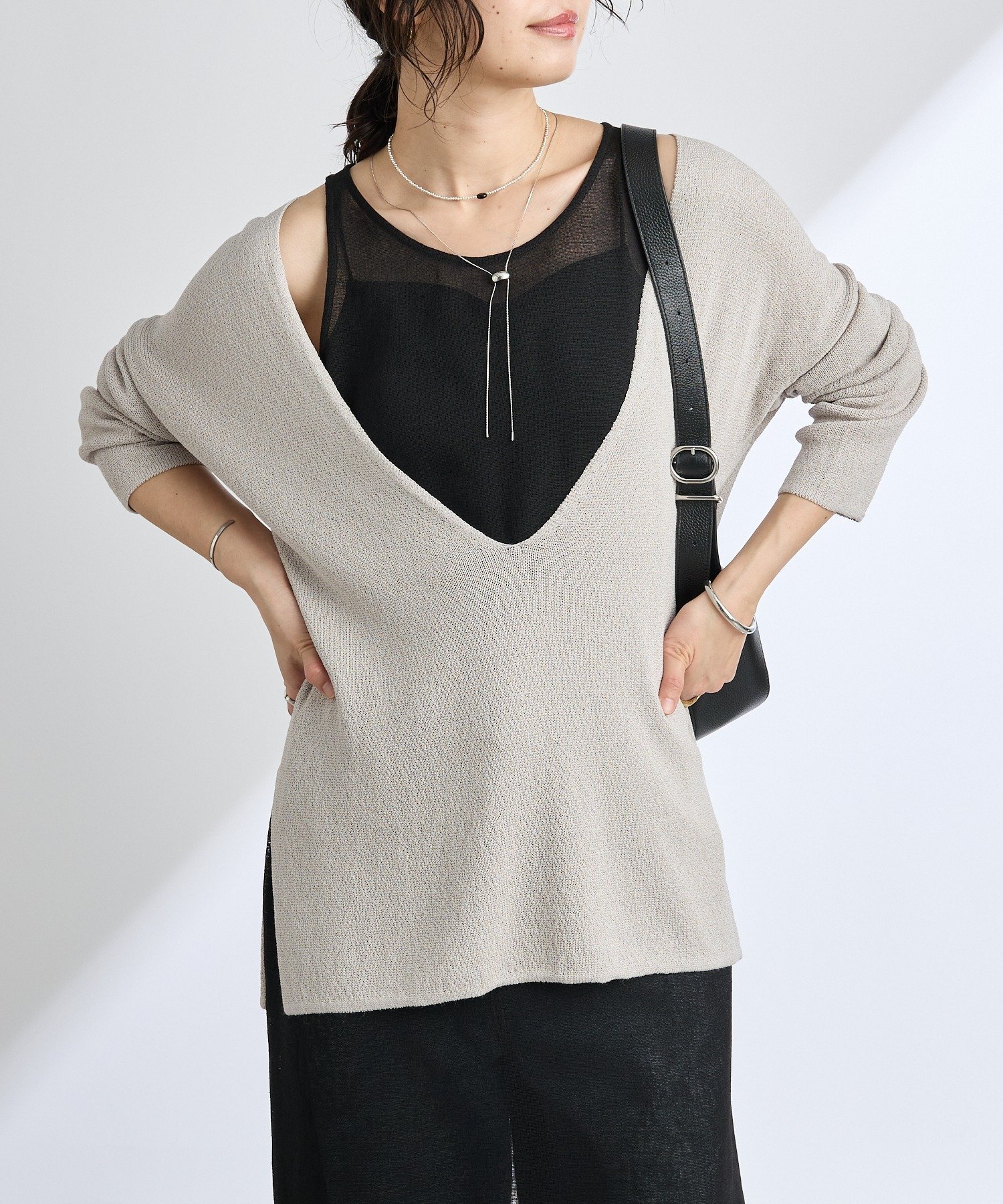 【リヴドロワ/RIVE DROITE】の【マイナス3kg】ペーパーヤーンプランジネックニット 人気、トレンドファッション・服の通販 founy(ファニー) 　ファッション　Fashion　レディースファッション　Fashion for Women　トップス・カットソー　Cut & Sew Tops　ニット　Knit Tops & Sweaters　おすすめ　Recommended / Our Picks　キャミソール　Camisole, Spaghetti Strap Top　バランス　Balance, Style Balance　今季　This Season, Current Season　 other-1|ID: prp329100004640045 ipo3291000000033449155