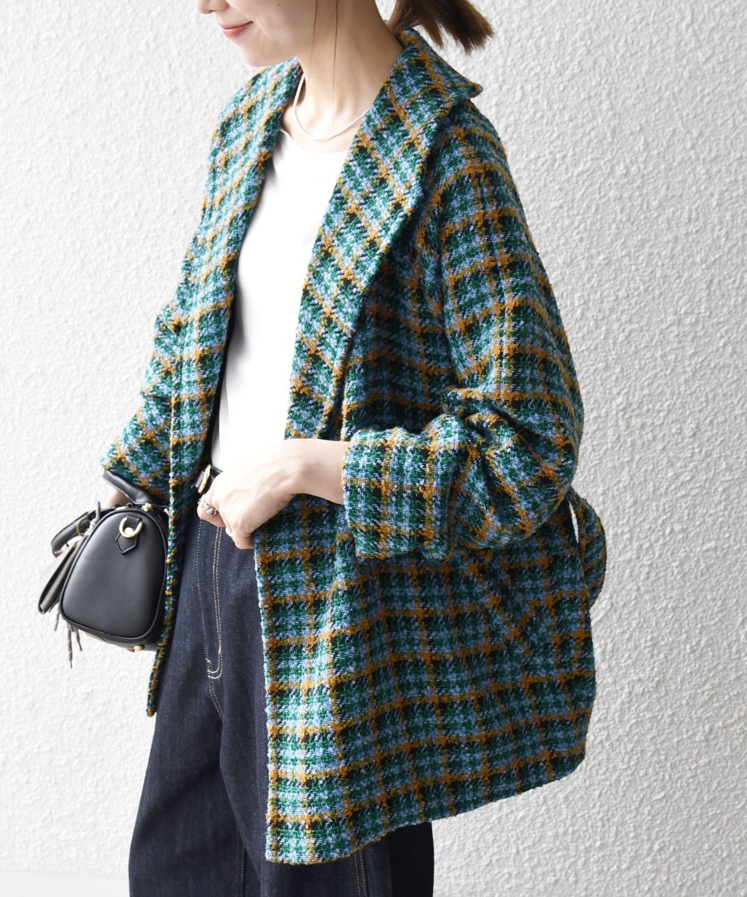 【シップス フォー ウィメン/SHIPS】のSHIPS any ブロック ツイード コクーン コート 人気、トレンドファッション・服の通販 founy(ファニー) 　ファッション　Fashion　レディースファッション　Fashion for Women　アウター　Coat / Outerwear Collection　コート・ロングコート・ピーコート　Long Coats, Peacoats & More　2025年　2025　2025-2026秋冬・A/W　Autumn/Winter 2025–26 AW25–26　コクーン　Cocoon, Cocoon Silhouette　スラックス　Slacks, Dress Pants　チェック　Check, Plaid, Tartan　ツイード　Twill, Twill Weave　デニム　Denim, Jeans Material　フェミニン　Feminine, Girly　ブロック　Block, Solid Block Pattern　ミドル　Middle Length, Mid Height　 other-1|ID: prp329100004640515 ipo3291000000033457020
