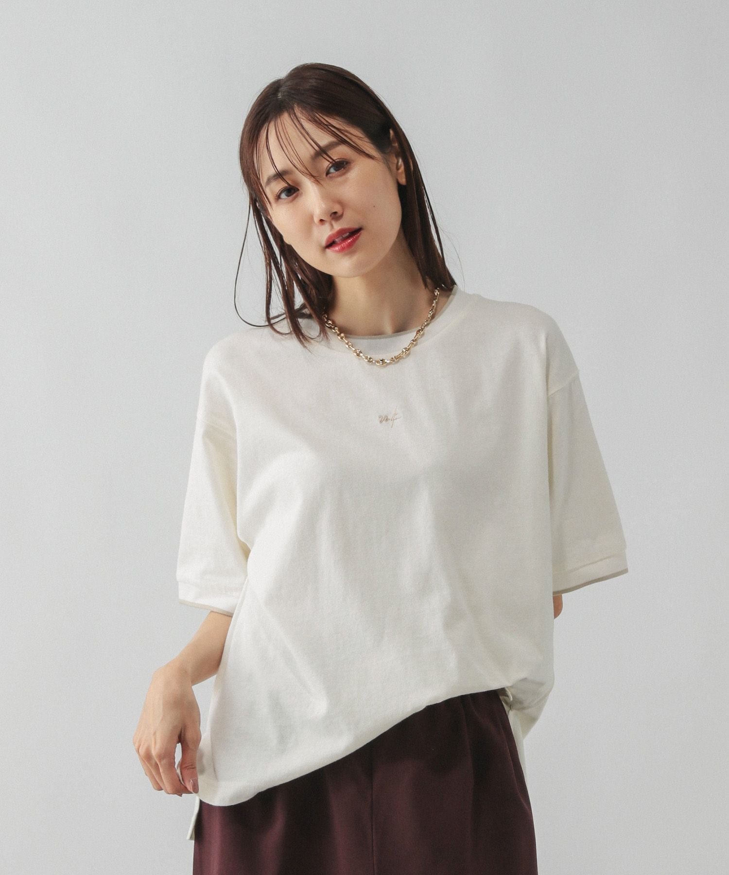【グローバルワーク/GLOBAL WORK】の配色リブT半袖/587723 インテリア・キッズ・メンズ・レディースファッション・服の通販 founy(ファニー) 　ファッション　Fashion　レディースファッション　Fashion for Women　トップス・カットソー　Cut & Sew Tops　スリット　Slit, Slit Detail　バランス　Balance, Style Balance　フレア　Flare, Flared　ベーシック　Basic, Essential　ボトム　Bottoms, Lower Wear　半袖　Short Sleeve, Half Sleeve　夏　Summer　アイボリー*グレージュ08|ID: prp329100004640521 ipo3291000000033610482