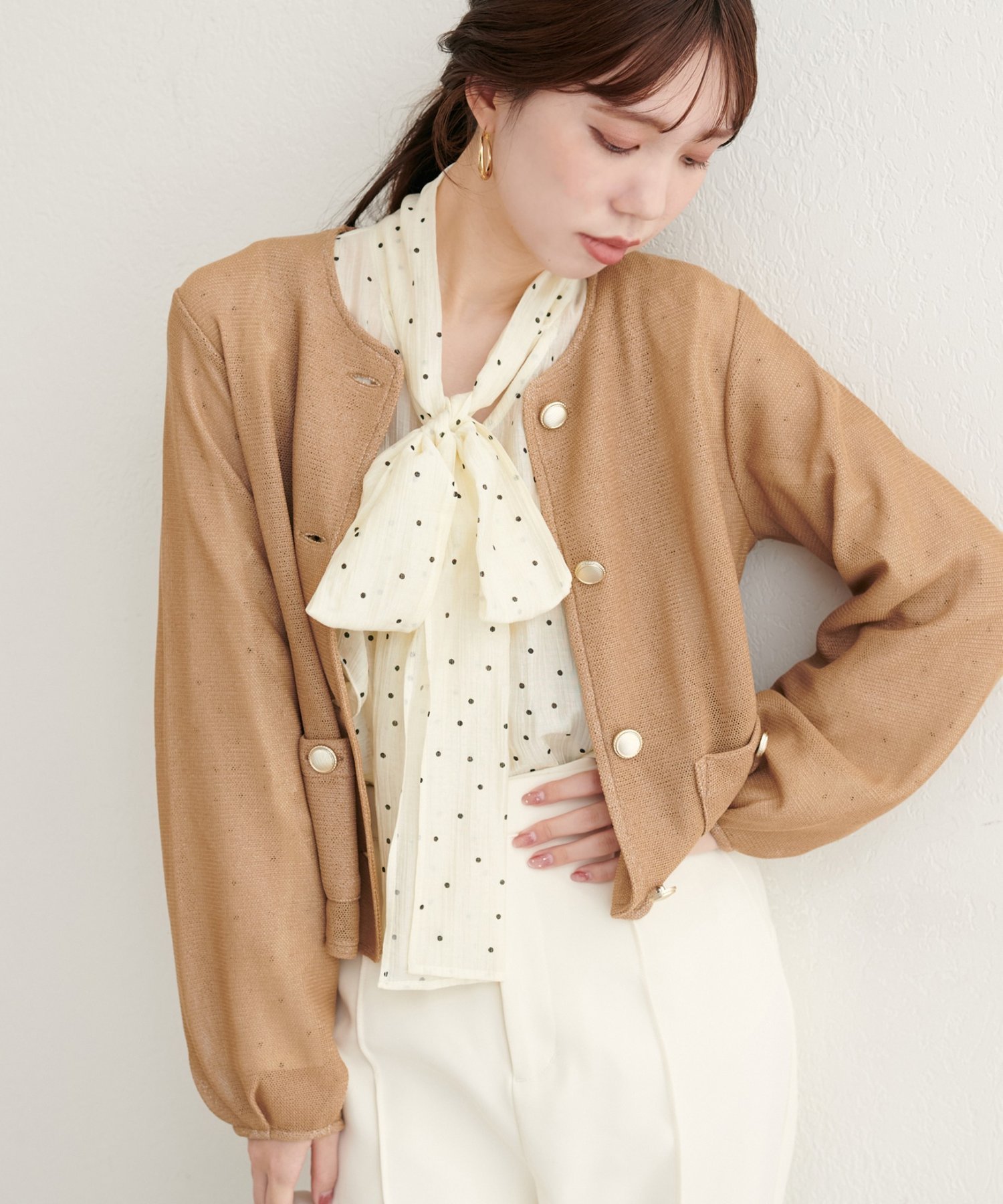 【ナチュラルクチュール/natural couture】の【WEB限定】ラッセルノーカラー羽織ジャケット インテリア・キッズ・メンズ・レディースファッション・服の通販 founy(ファニー) 　ファッション　Fashion　レディースファッション　Fashion for Women　アウター　Coat / Outerwear Collection　レディースジャケット・軽アウター　Jackets　2025年　2025　2025-2026秋冬・A/W　Autumn/Winter 2025–26 AW25–26　おすすめ　Recommended / Our Picks　ジャケット　Jacket, Outerwear　タンク　Tank Top, Sleeveless Top　デニム　Denim, Jeans Material　フェミニン　Feminine, Girly　フラップ　Flap, Flap Pocket　フロント　Front, Front Design　ポケット　Pocket, Pocket Detail　メタル　Metal, Metal Parts　ラッセル　Raschel, Raschel Lace　ワイド　Wide, Wide Fit　羽織　Haori, Light Jacket　ベージュ|ID: prp329100004640530 ipo3291000000033457180