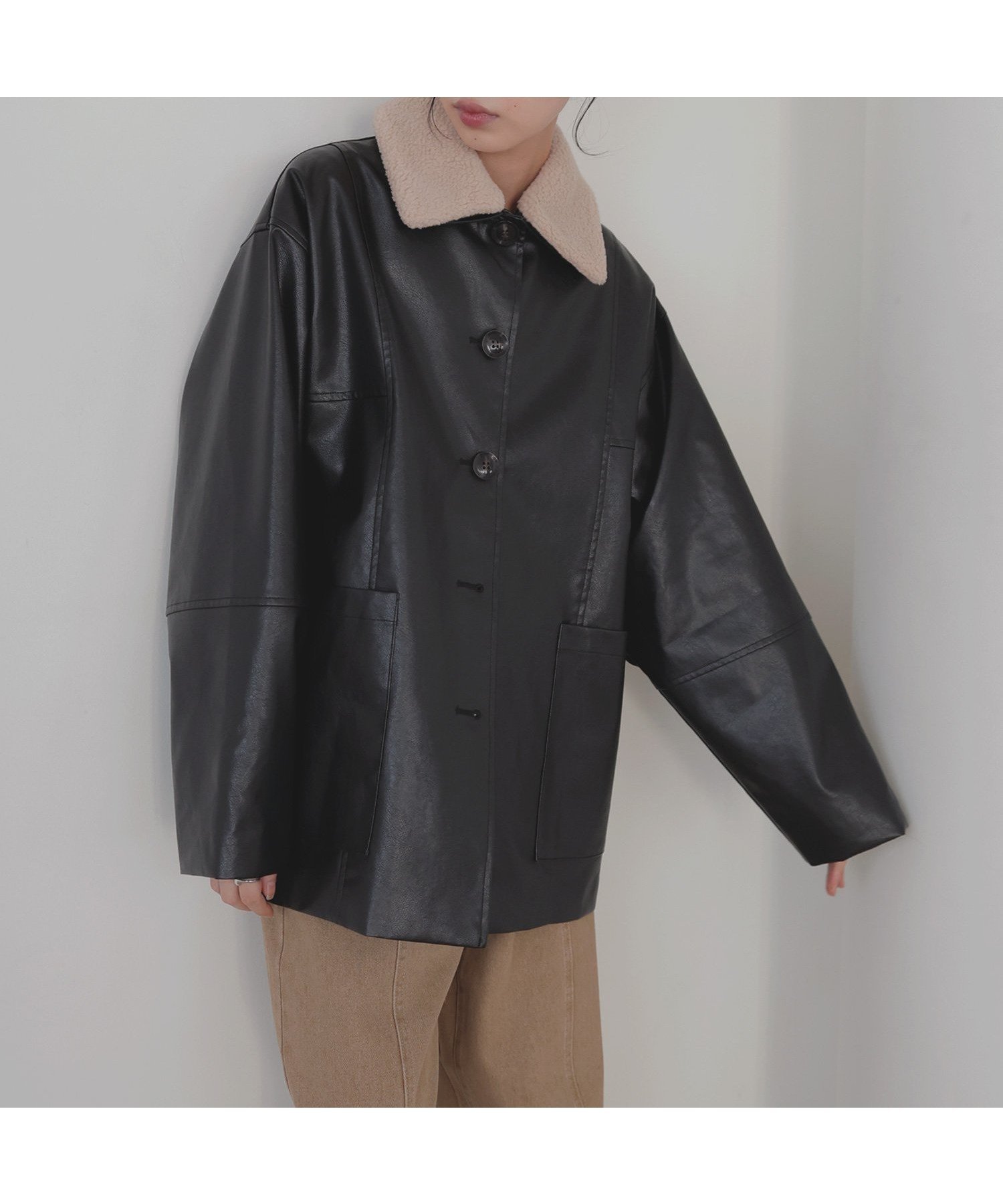 【リアン/Lian】のボア襟フェイクレザーカバーオールジャケット インテリア・キッズ・メンズ・レディースファッション・服の通販 founy(ファニー) 　ファッション　Fashion　レディースファッション　Fashion for Women　アウター　Coat / Outerwear Collection　レディースジャケット・軽アウター　Jackets　ブラック|ID: prp329100004640534 ipo3291000000033457209