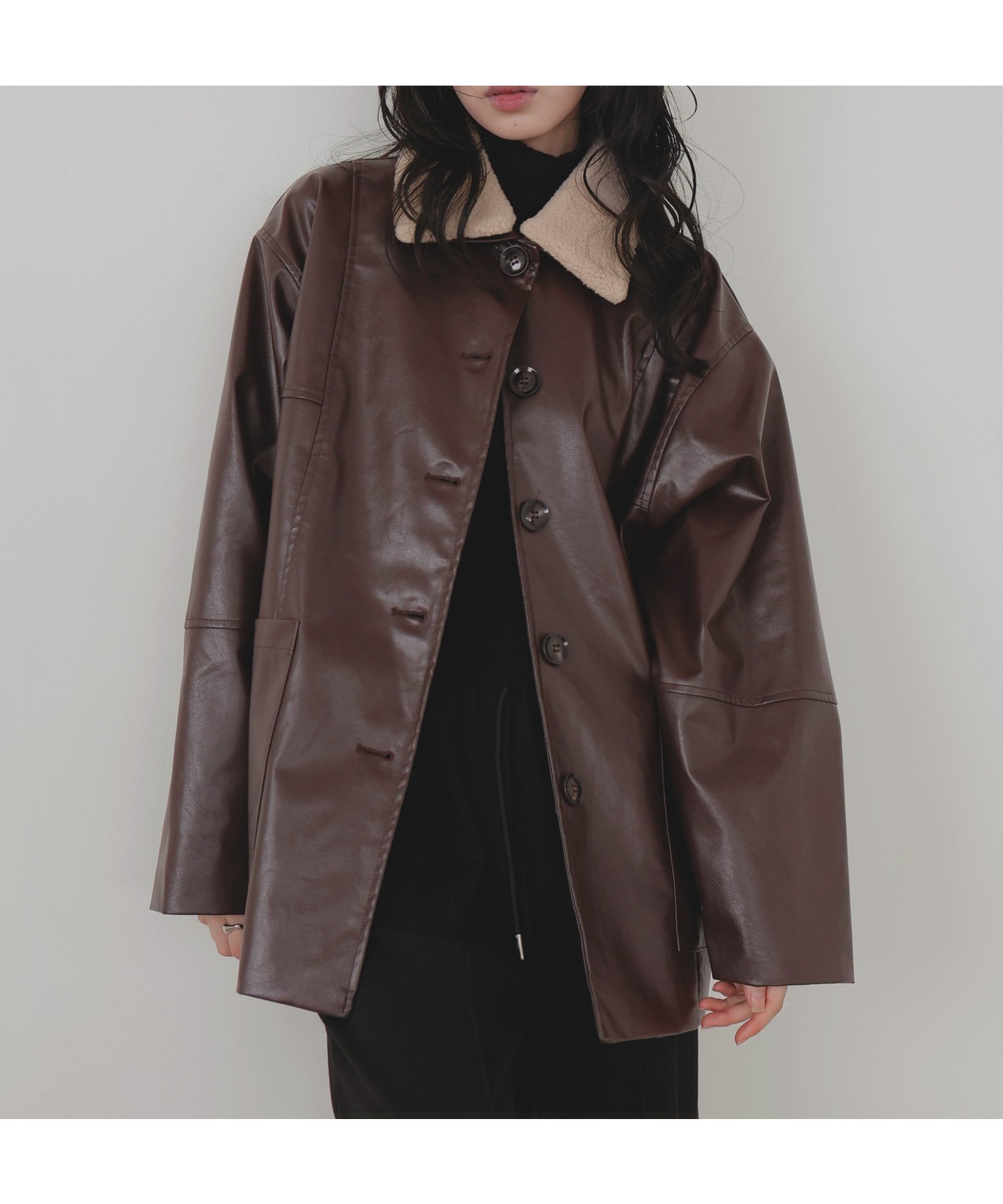 【リアン/Lian】のボア襟フェイクレザーカバーオールジャケット インテリア・キッズ・メンズ・レディースファッション・服の通販 founy(ファニー) 　ファッション　Fashion　レディースファッション　Fashion for Women　アウター　Coat / Outerwear Collection　レディースジャケット・軽アウター　Jackets　ブラウン|ID: prp329100004640534 ipo3291000000033457210