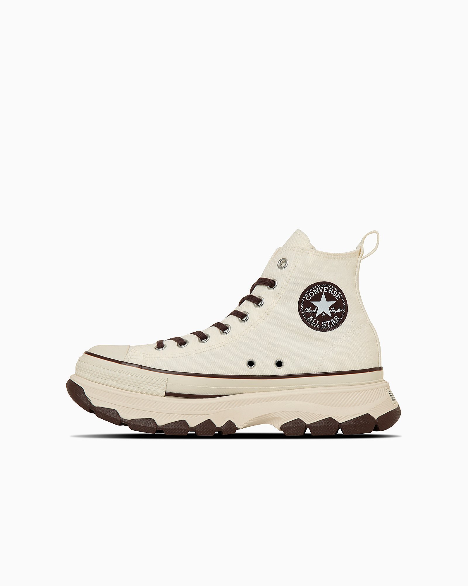 【コンバース/CONVERSE】の【CONVERSE 公式】ALL STAR TREKWAVE CB HI / 【コンバース 公式】オールスター トレックウエーブ CB HI 厚底 ハイカット インテリア・キッズ・メンズ・レディースファッション・服の通販 founy(ファニー) 　ファッション　Fashion　レディースファッション　Fashion for Women　アンクル　Ankle-Length Design　インソール　Shoe Insole　クッション　Cushion, Throw Pillow　シューズ　Shoes, Footwear　シンプル　Simple, Minimal　パッチ　Patch, Appliqué　フォーム　Form　ラバー　Rubber, Rubber Sole　厚底　Platform Shoes　定番　Standard, Basic Item　オフホワイト/コーヒーブラウン|ID: prp329100004640804 ipo3291000000033460784