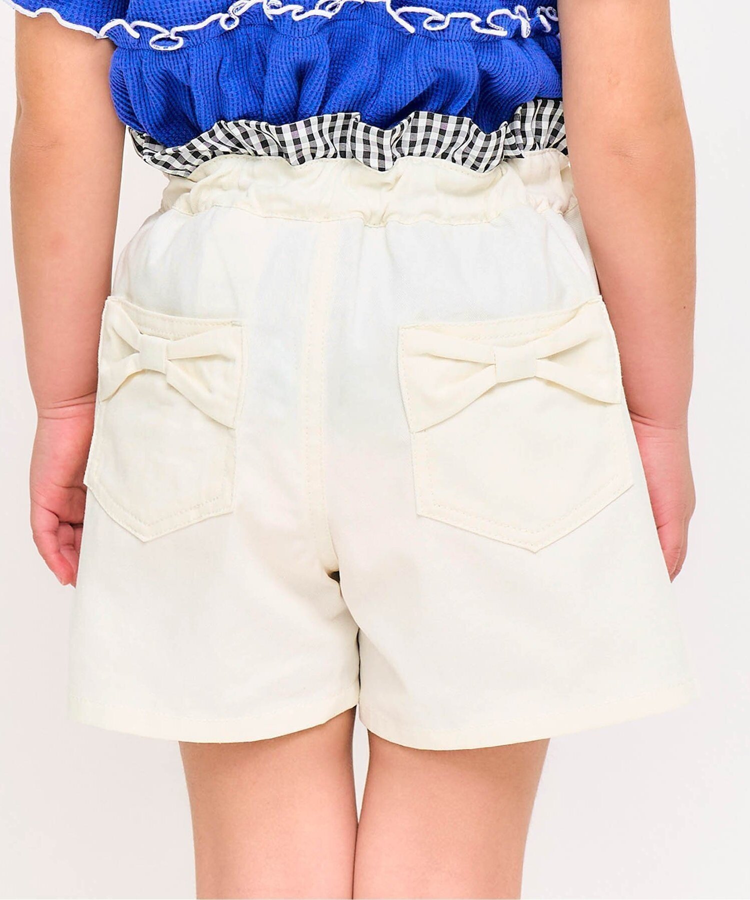 【エフオー オンラインストア/F.O.Online Store / KIDS】のWEB限定 バックリボンフリルショートパンツ ショート丈 インテリア・キッズ・メンズ・レディースファッション・服の通販 founy(ファニー) 　ファッション　Fashion　キッズファッション　Fashion for Kids　ボトムス　Bottoms　おすすめ　Recommended / Our Picks　ギンガム　Gingham, Gingham Fabric　ショート　Short, Short Length　チェック　Check, Plaid, Tartan　フリル　Frill, Ruffle　ブリーチ　Bleach, Washed Finish　ポケット　Pocket, Pocket Detail　ユーズド　Used, Vintage-Look　リボン　Ribbon, Bow　アイボリー|ID: prp329100004640890 ipo3291000000033462214
