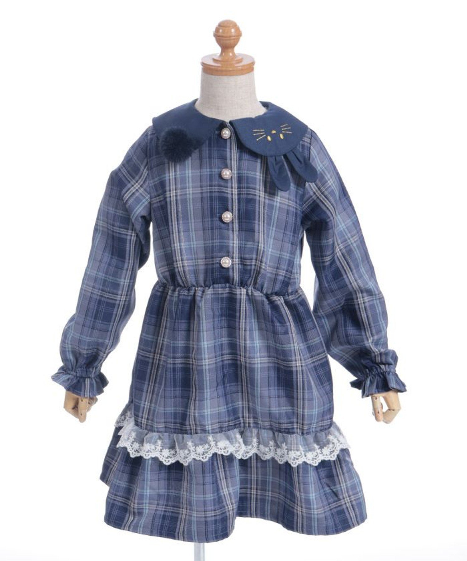 【アクシーズ ファム/axes femme / KIDS】のうさぎ襟チェック柄ワンピース インテリア・キッズ・メンズ・レディースファッション・服の通販 founy(ファニー) 　ファッション　Fashion　キッズファッション　Fashion for Kids　ワンピース　Dresses　ガーリー　Girly, Feminine Style　チェック　Check, Plaid, Tartan　ティアードワンピース　Tiered Dress, Flared Dress　パール　Pearl, Pearl Accent　切替　Switching, Contrast Panel　春　Spring　ブルー|ID: prp329100004640896 ipo3291000000033462284