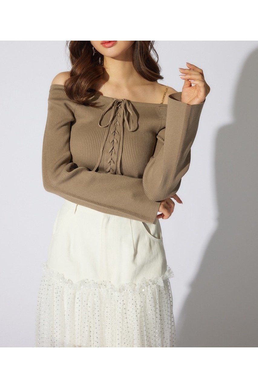 【リエンダ/rienda】のmanywayオフショルニットトップス インテリア・キッズ・メンズ・レディースファッション・服の通販 founy(ファニー) 　ファッション　Fashion　レディースファッション　Fashion for Women　トップス・カットソー　Cut & Sew Tops　ニット　Knit Tops & Sweaters　チェーン　Chain, Chain Strap　デコルテ　Décolleté, Neckline　デニム　Denim, Jeans Material　再入荷　Restock / Back in Stock　BRN|ID: prp329100004641047 ipo3291000000033598402