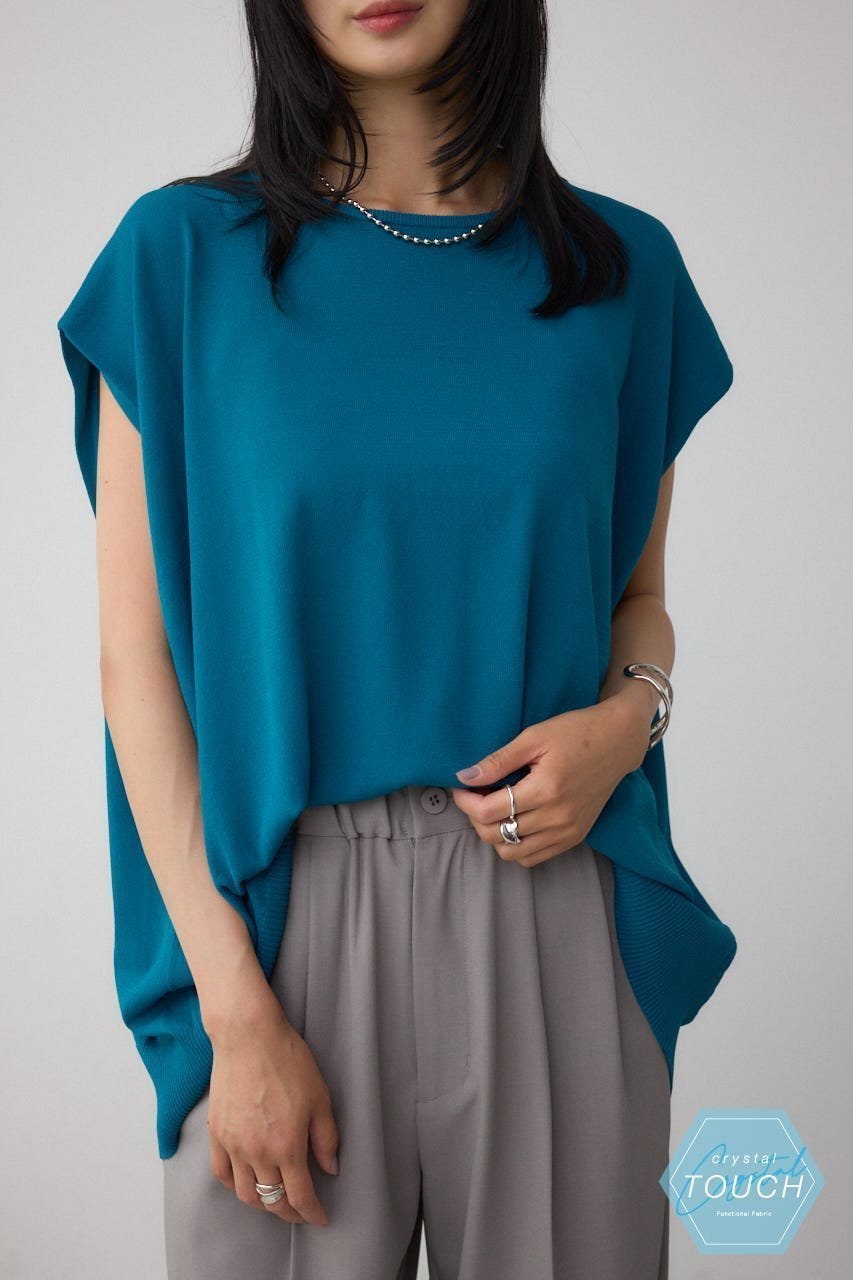 【アズール バイ マウジー/AZUL by moussy】のC/T冷感 バックスリットワイドニット インテリア・キッズ・メンズ・レディースファッション・服の通販 founy(ファニー) 　ファッション　Fashion　レディースファッション　Fashion for Women　トップス・カットソー　Cut & Sew Tops　ニット　Knit Tops & Sweaters　シンプル　Simple, Minimal　スリーブ　Sleeve, Long Sleeve / Short Sleeve　デニム　Denim, Jeans Material　フレンチ　French, French Style　リラックス　Relax, Relaxed Fit　D/GRN3|ID: prp329100004641211 ipo3291000000033555853