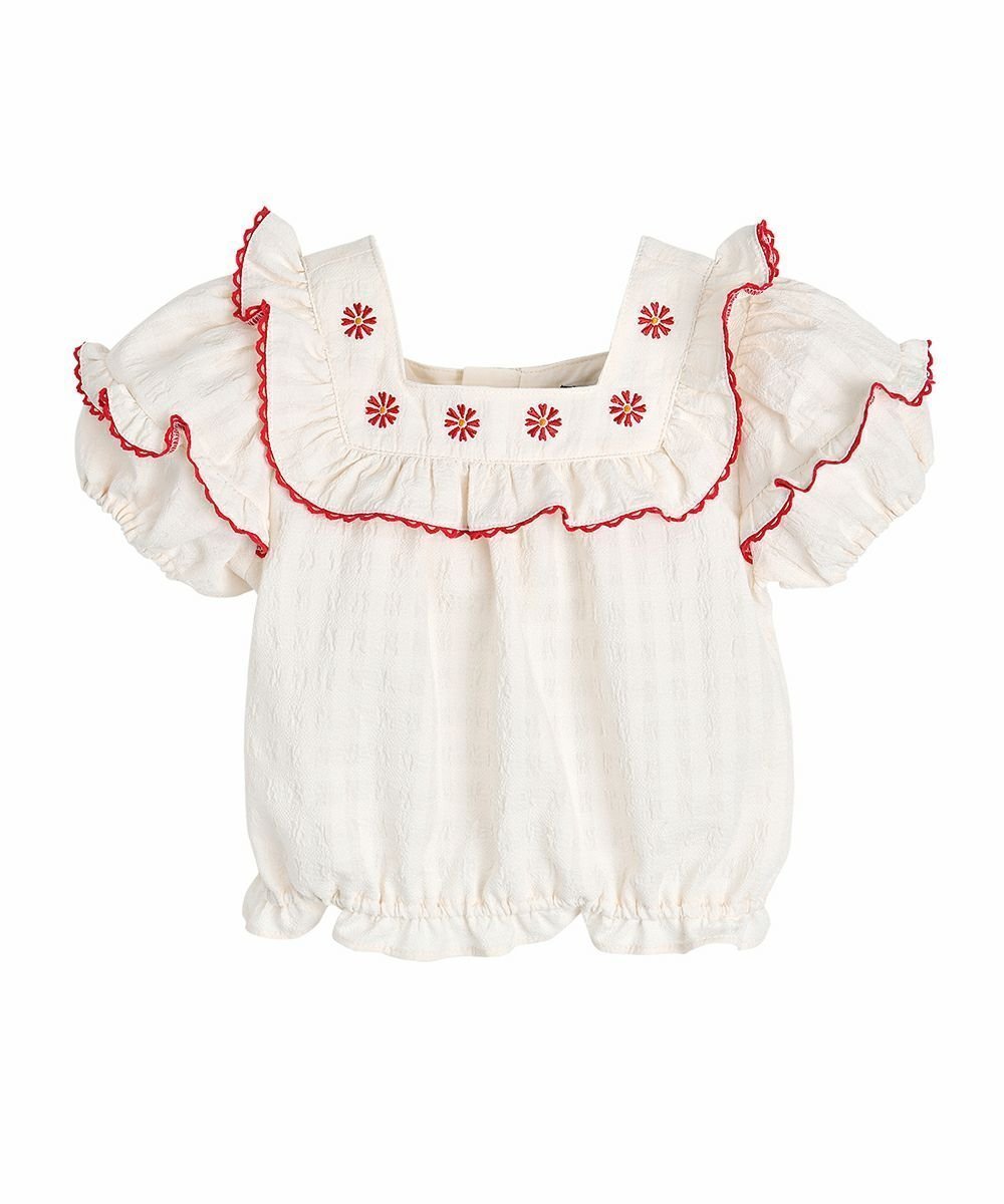 【モイモルン/moimoln / KIDS】のベティブラウス インテリア・キッズ・メンズ・レディースファッション・服の通販 founy(ファニー) 　ファッション　Fashion　キッズファッション　Fashion for Kids　フラワー　Flower, Floral　フリル　Frill, Ruffle　半袖　Short Sleeve, Half Sleeve　ベージュ系その他|ID: prp329100004641385 ipo3291000000033470760