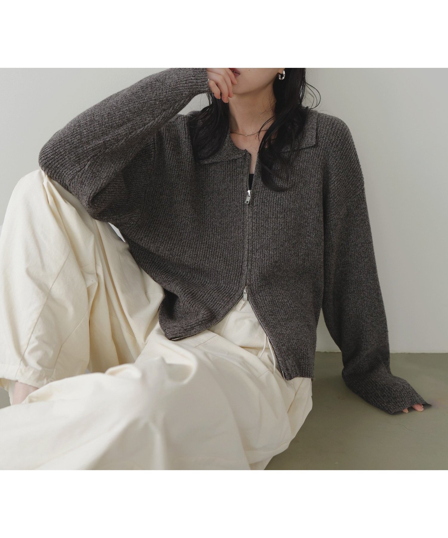 【リアン/Lian】のダブルジップポロニットカーディガン 人気、トレンドファッション・服の通販 founy(ファニー) 　ファッション　Fashion　レディースファッション　Fashion for Women　トップス・カットソー　Cut & Sew Tops　ニット　Knit Tops & Sweaters　カーディガン・羽織り　Layered Style Cardigans　カーディガン　Cardigan, Knitwear　トレンド　Trend, Trending Now　 other-1|ID: prp329100004641401 ipo3291000000034493374