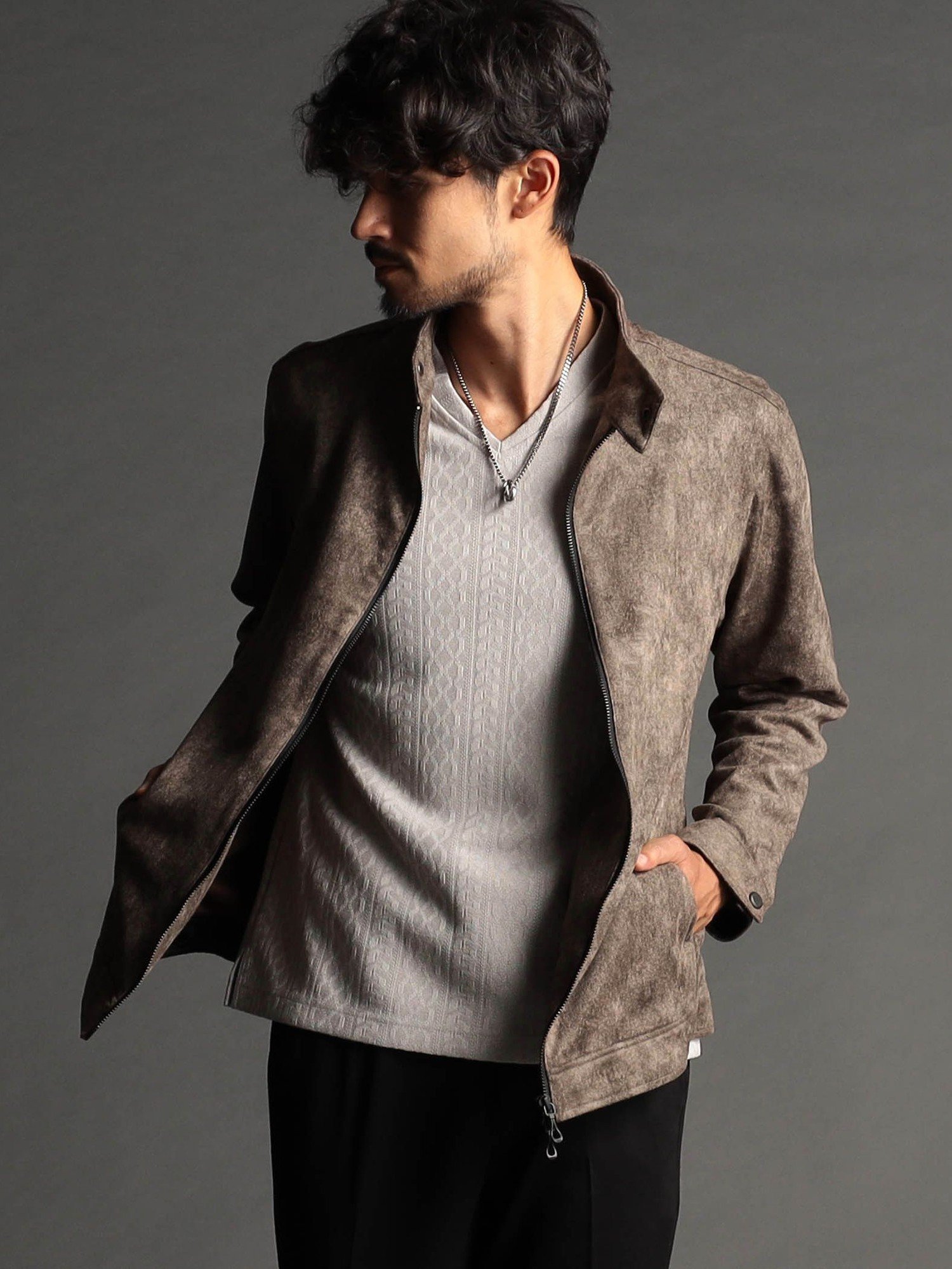 【ニコル/NICOLE / MEN】のスウェードライダースブルゾン インテリア・キッズ・メンズ・レディースファッション・服の通販 founy(ファニー) 　ファッション　Fashion　メンズファッション　Fashion for Men　カットソー　Cut and Sewn Top　シェイプ　Shape, Slim Fit　スタンド　Stand Collar, Upright Stand　ストレッチ　Stretch, Stretchy Fabric　ブルゾン　Blouson, Bomber Jacket　プリント　Print, Printed Pattern　29グレー|ID: prp329100004641530 ipo3291000000033472629