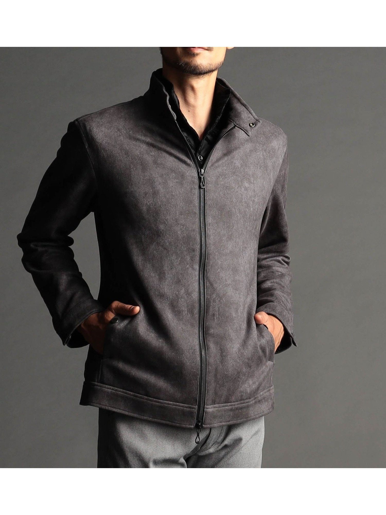 【ニコル/NICOLE / MEN】のスウェードライダースブルゾン インテリア・キッズ・メンズ・レディースファッション・服の通販 founy(ファニー) 　ファッション　Fashion　メンズファッション　Fashion for Men　カットソー　Cut and Sewn Top　シェイプ　Shape, Slim Fit　スタンド　Stand Collar, Upright Stand　ストレッチ　Stretch, Stretchy Fabric　ブルゾン　Blouson, Bomber Jacket　プリント　Print, Printed Pattern　49ブラック|ID: prp329100004641530 ipo3291000000033472632