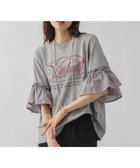 【グローバルワーク/GLOBAL WORK】のリメイク風フリルプリント7分袖/589278 杢グレー*赤ロゴ12|ID: prp329100004641576 ipo3291000000033649471