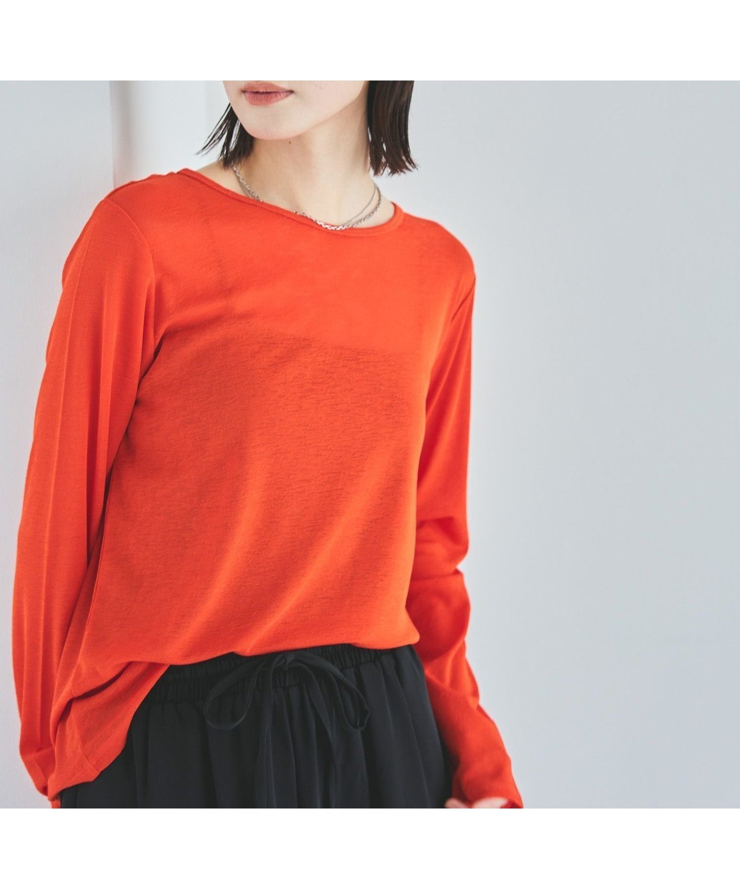 【ラコレ/LAKOLE】のスラブシアー長袖T インテリア・キッズ・メンズ・レディースファッション・服の通販 founy(ファニー) 　ファッション　Fashion　レディースファッション　Fashion for Women　トップス・カットソー　Cut & Sew Tops　インナー　Innerwear　サロペット　Overalls, Salopette　シアー　Sheer, See-Through　シンプル　Simple, Minimal　ジャケット　Jacket, Outerwear　長袖　Long Sleeve, Full Sleeve　オレンジ|ID: prp329100004641831 ipo3291000000033833876