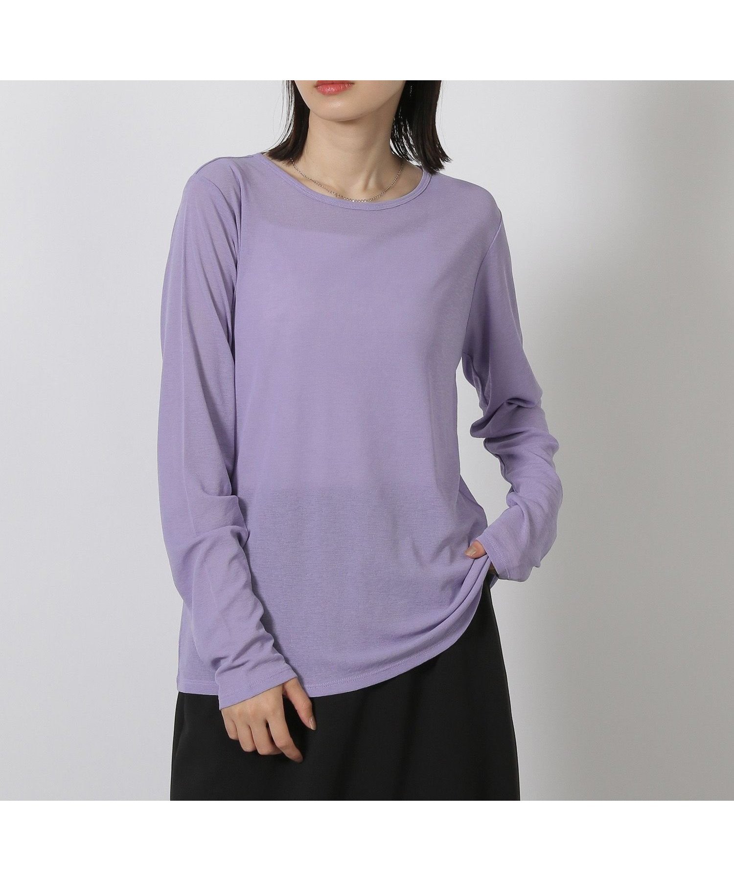 【ラコレ/LAKOLE】のスラブシアー長袖T インテリア・キッズ・メンズ・レディースファッション・服の通販 founy(ファニー) 　ファッション　Fashion　レディースファッション　Fashion for Women　トップス・カットソー　Cut & Sew Tops　インナー　Innerwear　サロペット　Overalls, Salopette　シアー　Sheer, See-Through　シンプル　Simple, Minimal　ジャケット　Jacket, Outerwear　長袖　Long Sleeve, Full Sleeve　パープル|ID: prp329100004641831 ipo3291000000033833883