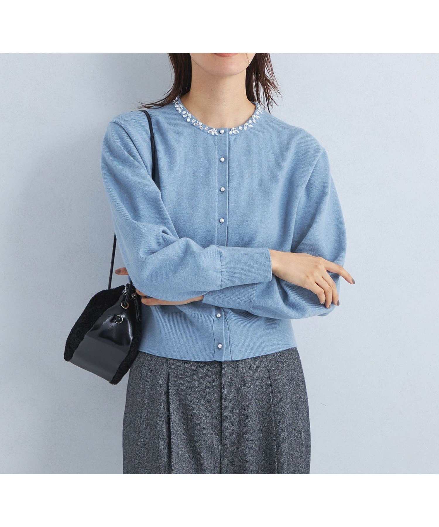 【ユナイテッドアローズ/UNITED ARROWS】のスパークル ビジュー ニット カーディガン -ウォッシャブル- インテリア・キッズ・メンズ・レディースファッション・服の通販 founy(ファニー) 　ファッション　Fashion　レディースファッション　Fashion for Women　トップス・カットソー　Cut & Sew Tops　ニット　Knit Tops & Sweaters　カーディガン・羽織り　Layered Style Cardigans　ウェーブ　Wavy Pattern　ウォッシャブル　Machine Washable　カーディガン　Cardigan, Knitwear　ビジュー　Bijou, Jewel-like Accent　LT.BLUE|ID: prp329100004642055 ipo3291000000033480685