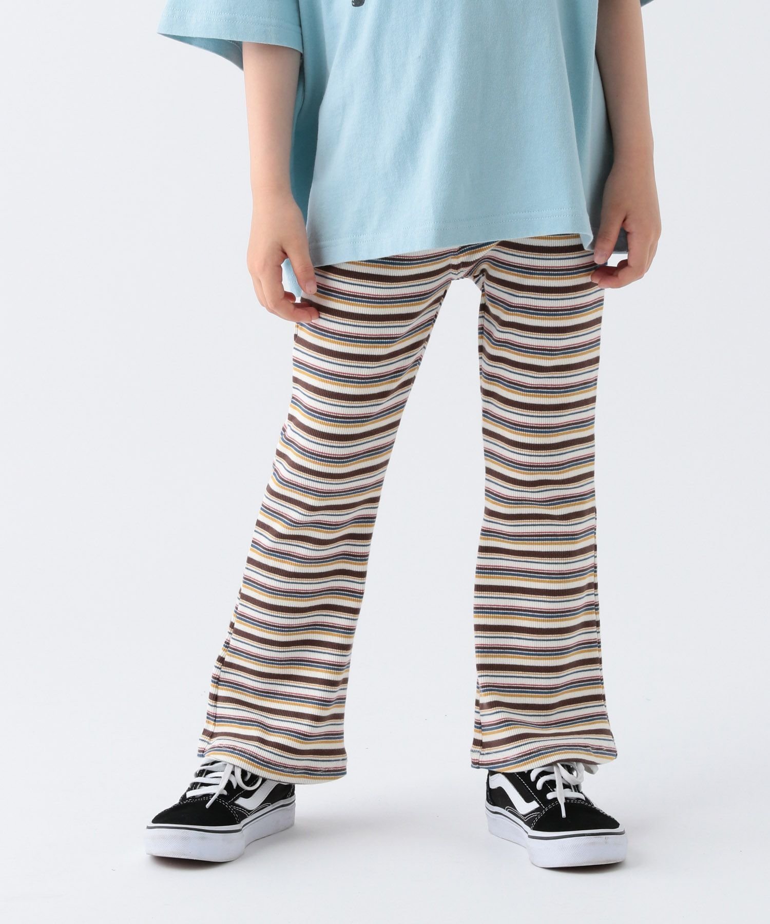 【ベイフロー/BAYFLOW / KIDS】のストレッチ素材 ボーダーフレアパンツ(KIDS) インテリア・キッズ・メンズ・レディースファッション・服の通販 founy(ファニー) 　ファッション　Fashion　キッズファッション　Fashion for Kids　ボトムス　Bottoms　おすすめ　Recommended / Our Picks　ショート　Short, Short Length　スウェット / スエット　Sweatshirt, Sweatwear　ストレッチ　Stretch, Stretchy Fabric　フレア　Flare, Flared　ボーダー　Border, Stripe　レギンス　Leggings, Stretch Pants　冬　Winter / This Winter　ブラウン50|ID: prp329100004642103 ipo3291000000033481355