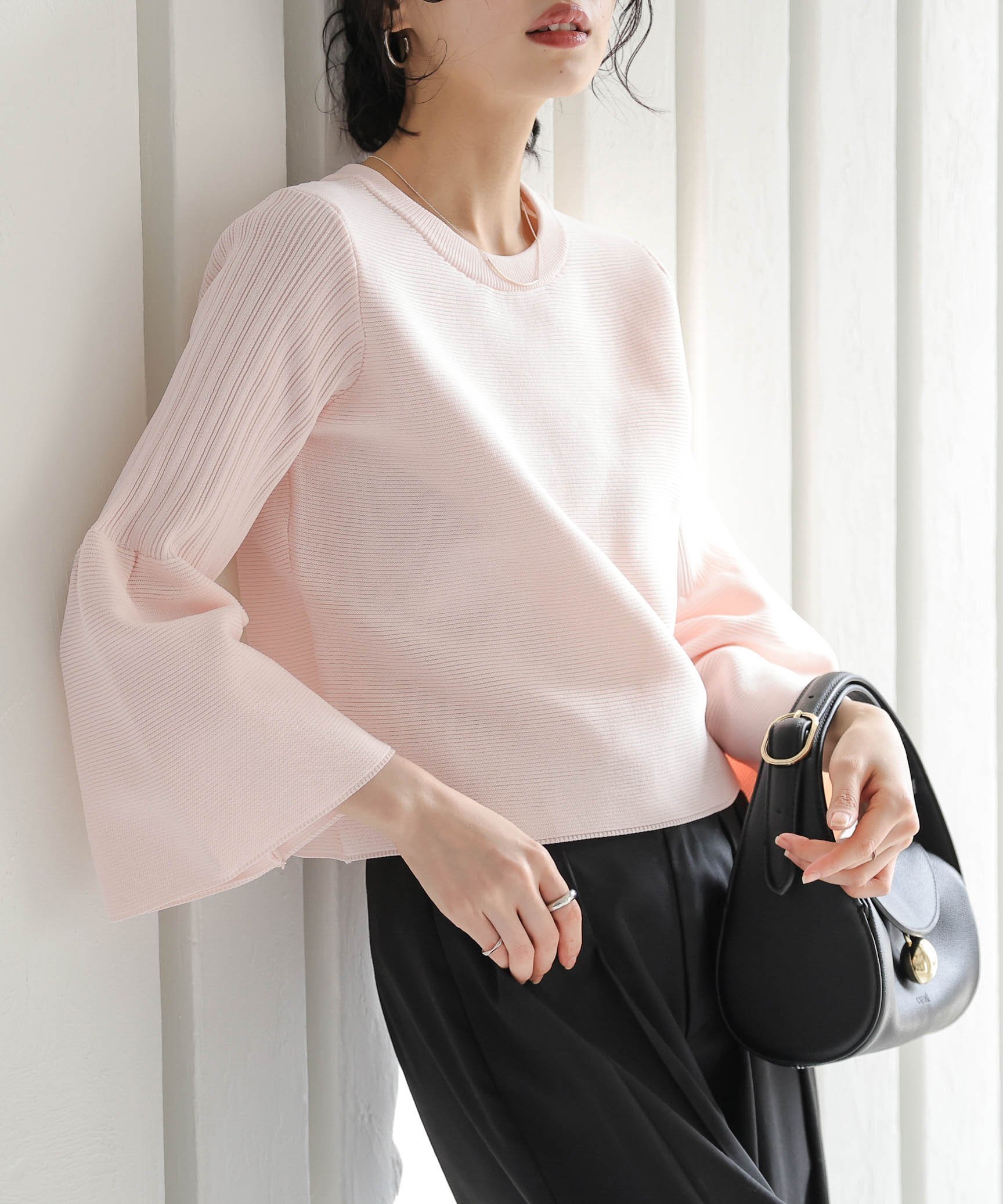 【ラジュール/Lajour】の日本製 リブニットプルオーバー インテリア・キッズ・メンズ・レディースファッション・服の通販 founy(ファニー) 　ファッション　Fashion　レディースファッション　Fashion for Women　トップス・カットソー　Cut & Sew Tops　ニット　Knit Tops & Sweaters　カジュアルプルオーバー・ニットトップス　Pullovers & Knit Tops / Casual Pullovers　おすすめ　Recommended / Our Picks　スリーブ　Sleeve, Long Sleeve / Short Sleeve　フレア　Flare, Flared　エレガント 上品　Elegant　日本製　Made In Japan　ピンク|ID: prp329100004642153 ipo3291000000033543694