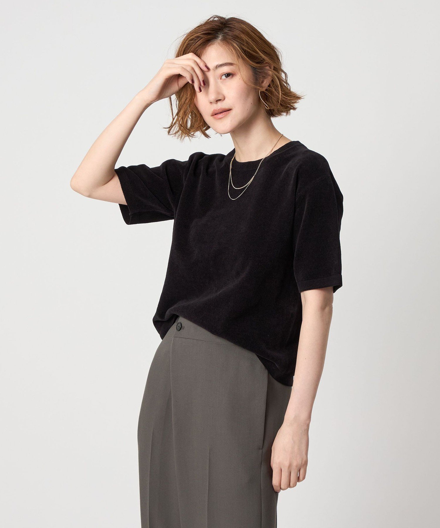 【ユナイテッドアローズ/UNITED ARROWS】のconte コットン ニットTシャツ インテリア・キッズ・メンズ・レディースファッション・服の通販 founy(ファニー) 　ファッション　Fashion　レディースファッション　Fashion for Women　トップス・カットソー　Cut & Sew Tops　ニット　Knit Tops & Sweaters　シャツ・ブラウス・オフィスカジュアル　Elegant Blouses & Button-Ups　ロングTシャツ・Tシャツ　Longline T-Shirts & Tees　コンパクト　Compact, Small Size　シンプル　Simple, Minimal　BLACK|ID: prp329100004642213 ipo3291000000033482842