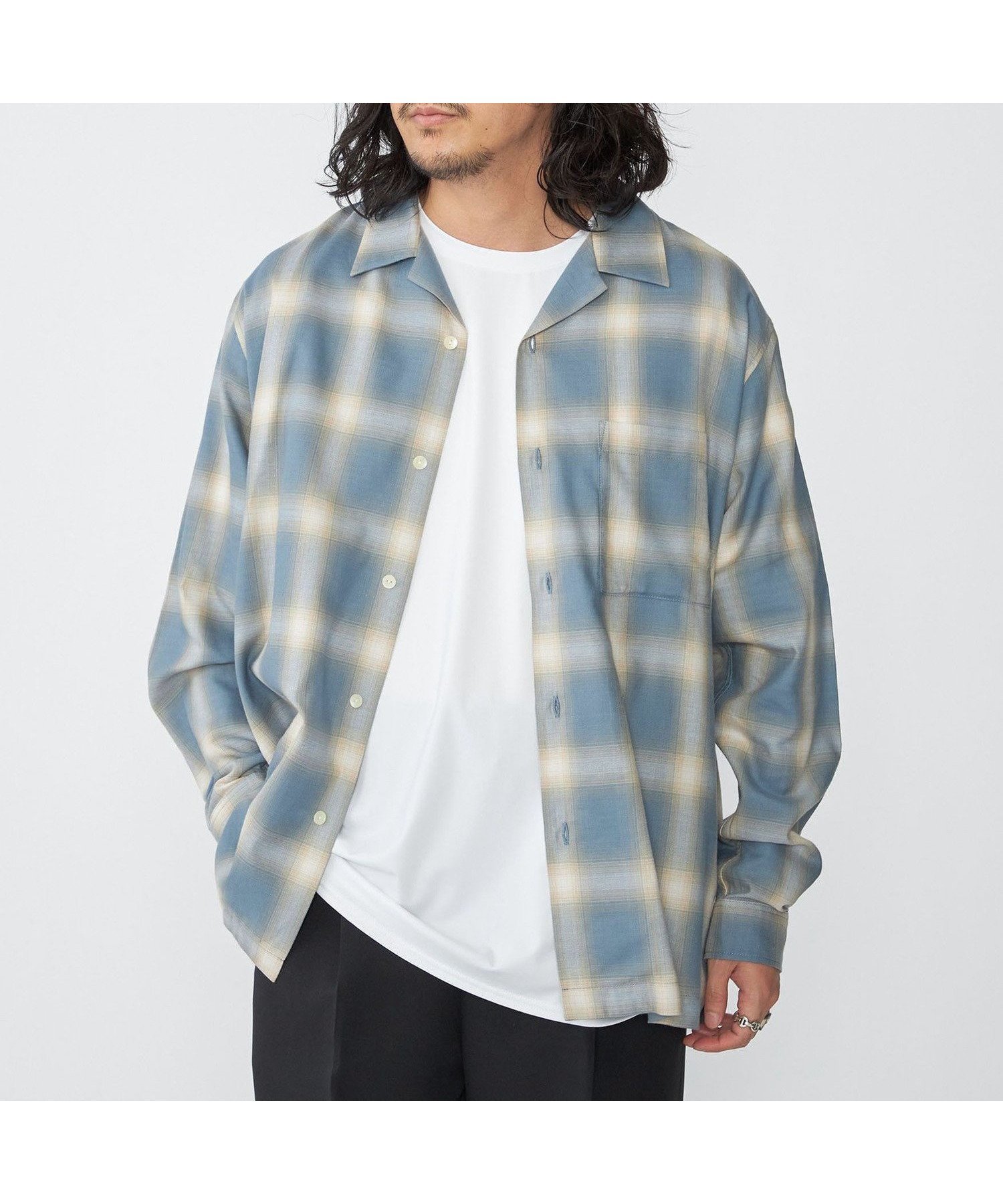 【シップス/SHIPS / MEN】のSHIPS オンブレ チェック オープンカラー シャツ インテリア・キッズ・メンズ・レディースファッション・服の通販 founy(ファニー) 　ファッション　Fashion　メンズファッション　Fashion for Men　とろみ　Fluid, Flowy Fabric　なめらか　Smooth, Silky Texture　クラシック　Classic, Timeless Style　チェック　Check, Plaid, Tartan　トレンド　Trend, Trending Now　バランス　Balance, Style Balance　モチーフ　Motif, Design Theme　ヴィンテージ　Vintage Style　エレガント 上品　Elegant　ライトブルー|ID: prp329100004642364 ipo3291000000033484468