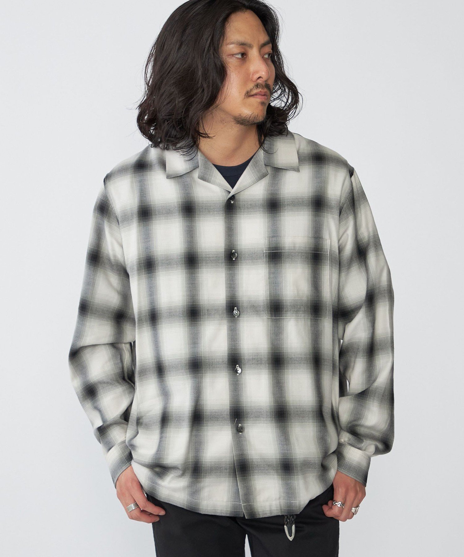 【シップス/SHIPS / MEN】のSHIPS オンブレ チェック オープンカラー シャツ インテリア・キッズ・メンズ・レディースファッション・服の通販 founy(ファニー) 　ファッション　Fashion　メンズファッション　Fashion for Men　とろみ　Fluid, Flowy Fabric　なめらか　Smooth, Silky Texture　クラシック　Classic, Timeless Style　チェック　Check, Plaid, Tartan　トレンド　Trend, Trending Now　バランス　Balance, Style Balance　モチーフ　Motif, Design Theme　ヴィンテージ　Vintage Style　エレガント 上品　Elegant　ブラック|ID: prp329100004642364 ipo3291000000033484469